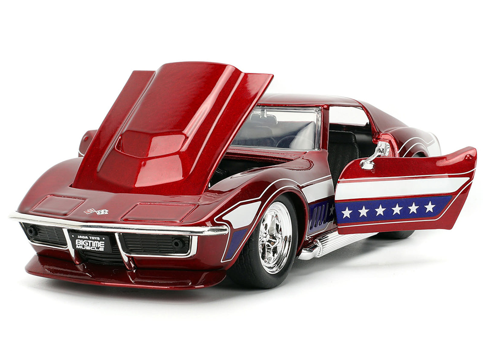 1969 Chevrolet Corvette Stingray ZL1 Red Metallic with Stars and Stripes Graphics "Bigtime Muscle" Series 1/24 Diecast Model Car by Jada - Image 3