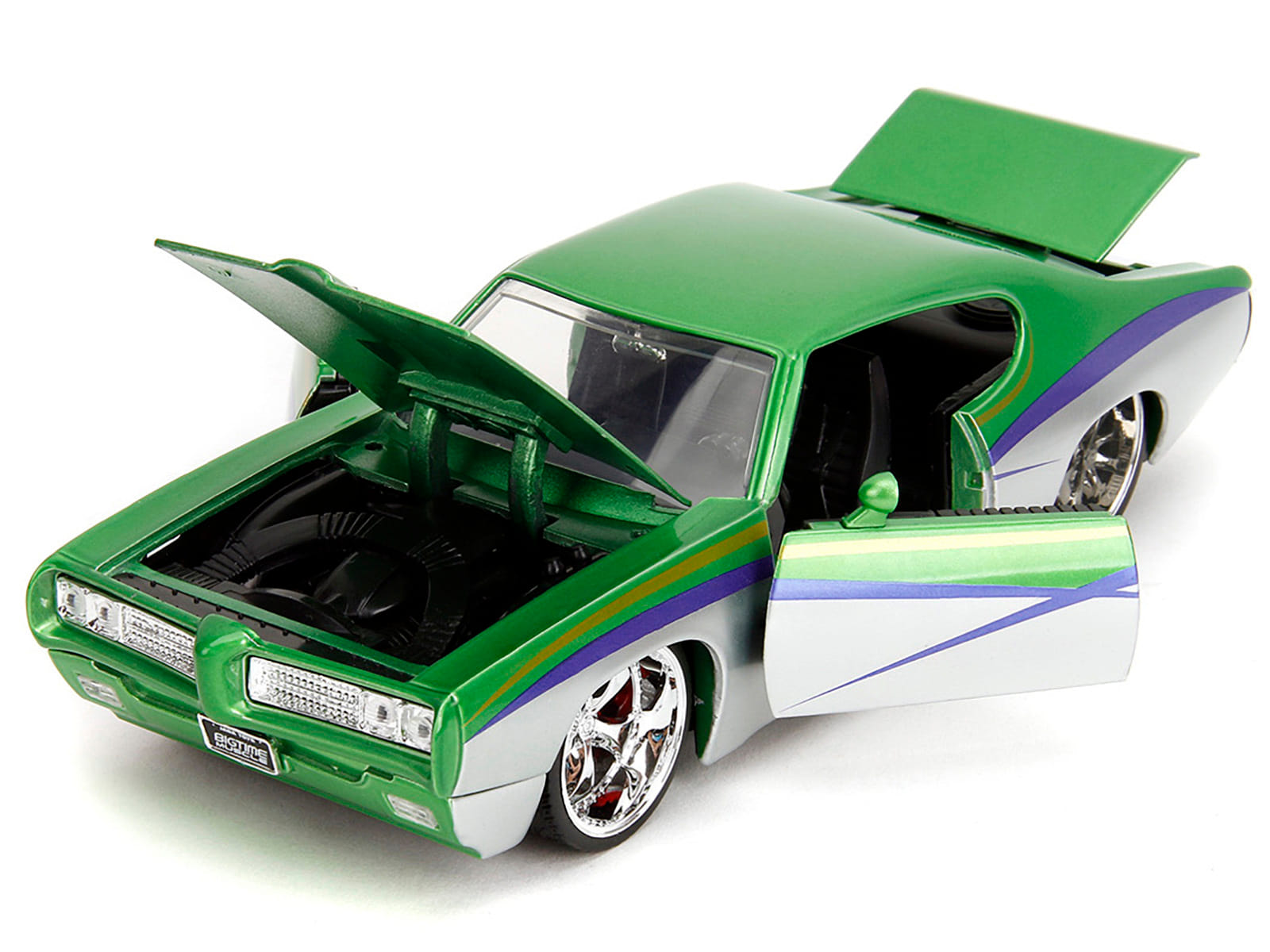 1969 Pontiac GTO Judge Green Metallic and Silver with Stripes "Bigtime Muscle" Series 1/24 Diecast Model Car by Jada - Image 2
