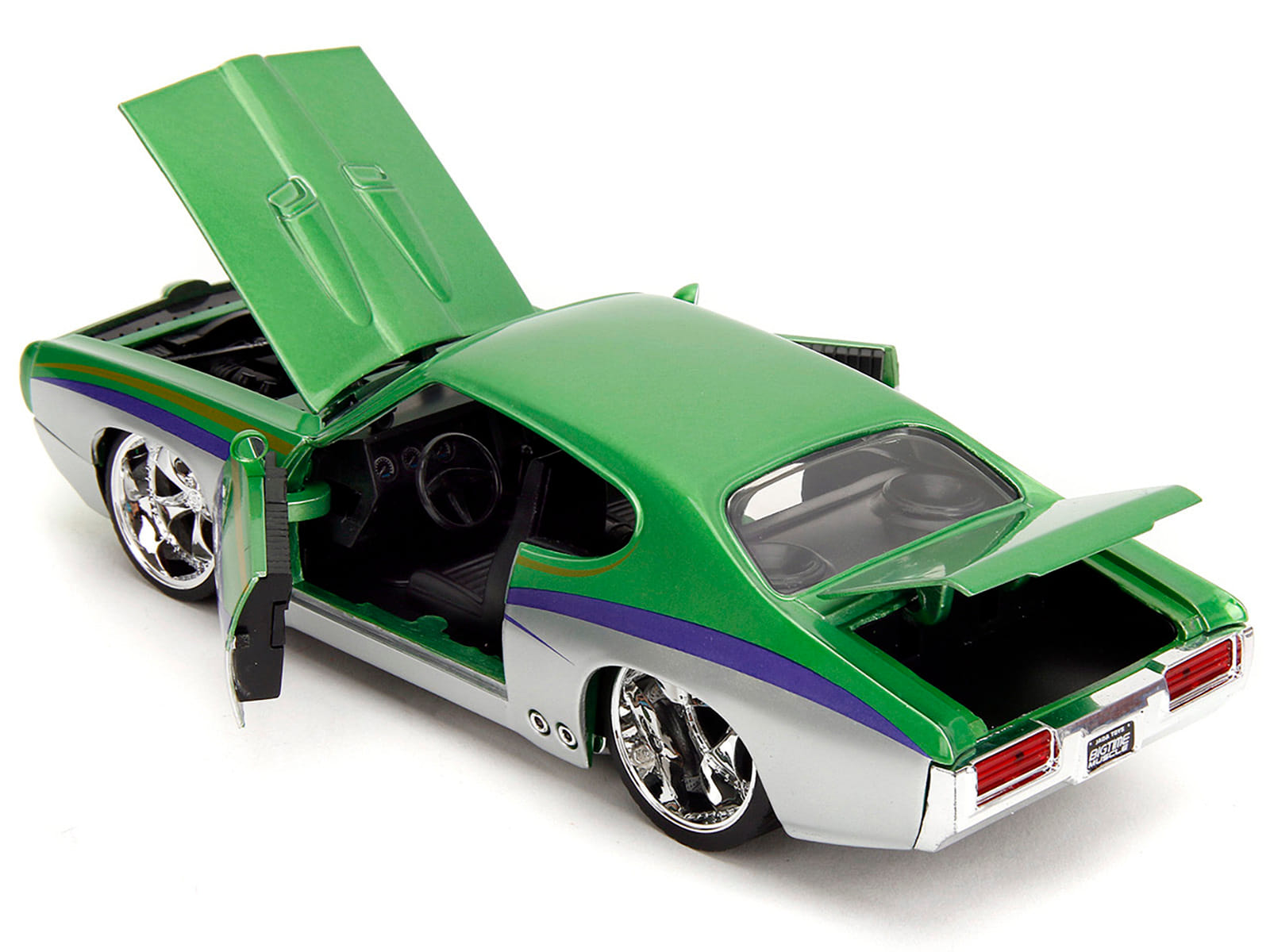 1969 Pontiac GTO Judge Green Metallic and Silver with Stripes "Bigtime Muscle" Series 1/24 Diecast Model Car by Jada - Image 3