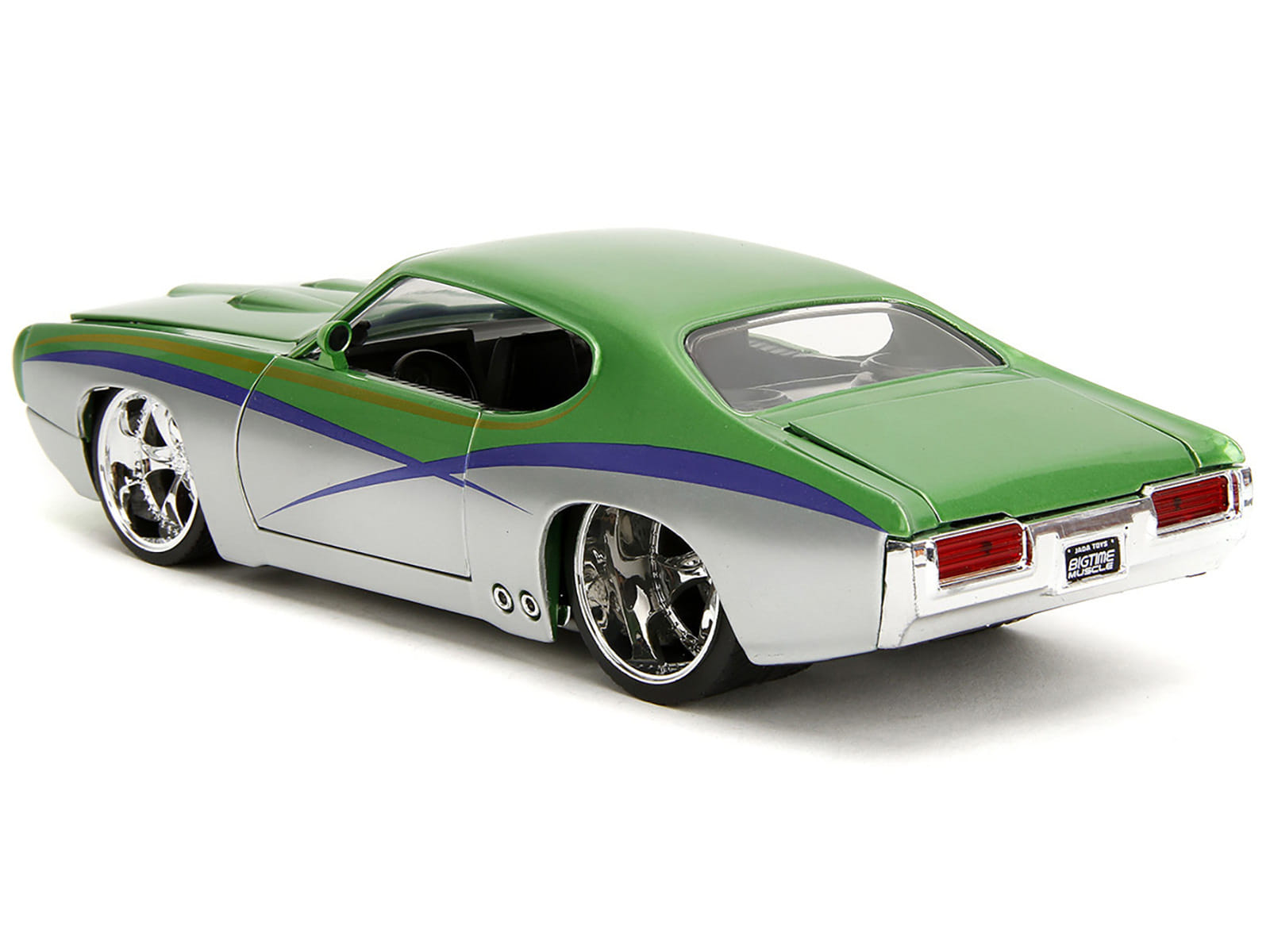 1969 Pontiac GTO Judge Green Metallic and Silver with Stripes "Bigtime Muscle" Series 1/24 Diecast Model Car by Jada - Image 4