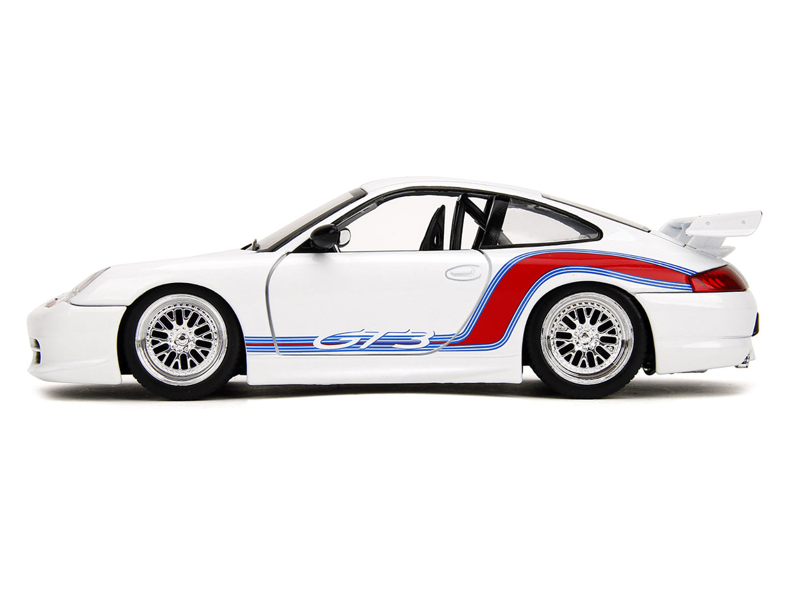 Porsche 911 GT3 (996) White with Red and Blue Stripes "Hyper-Spec" Series 1/24 Diecast Model Car by Jada - Image 2