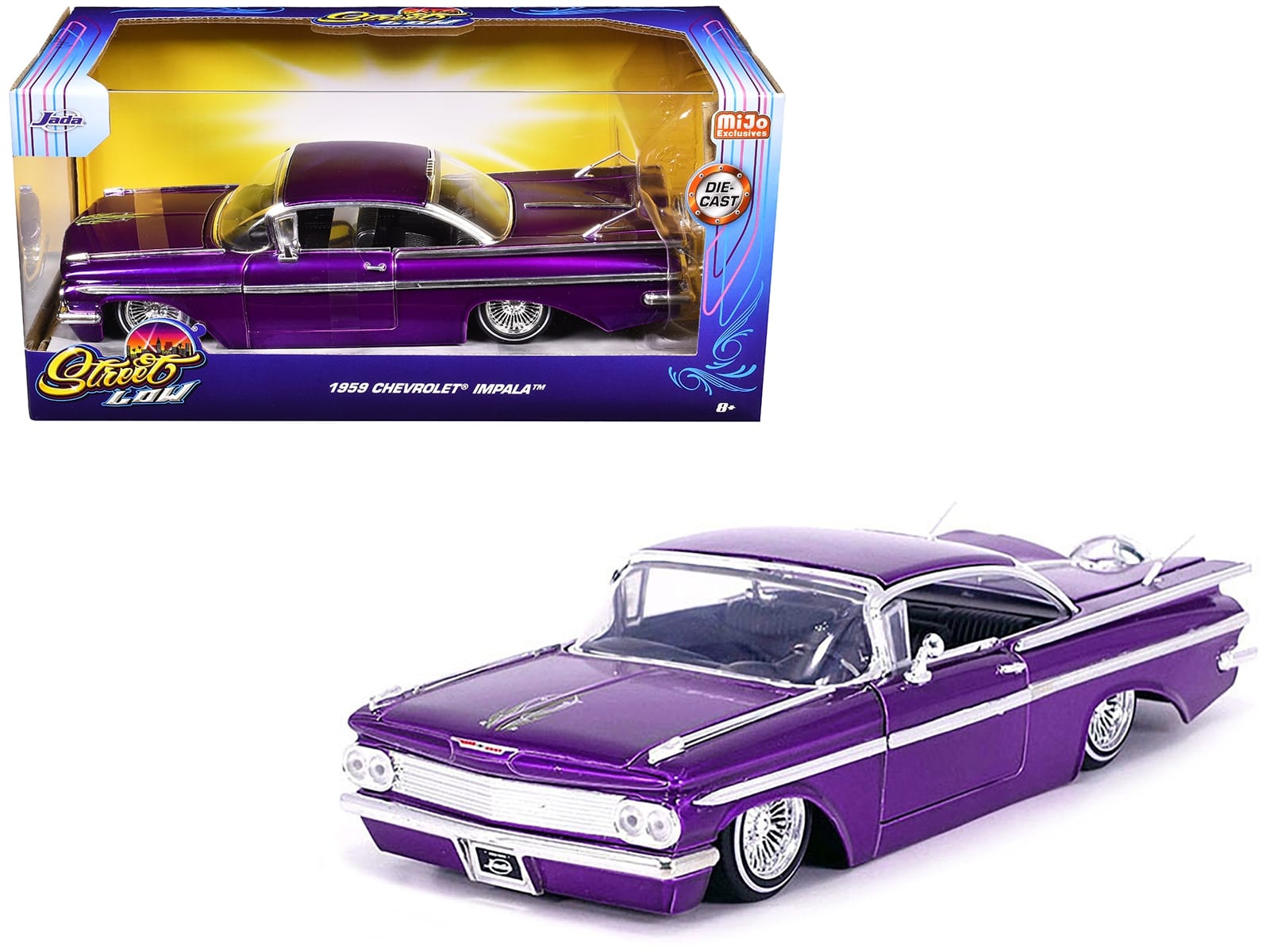 1959 Chevrolet Impala Lowrider Candy Purple with Wire Wheels "Street Low" Series 1/24 Diecast Model Car by Jada - Image 2