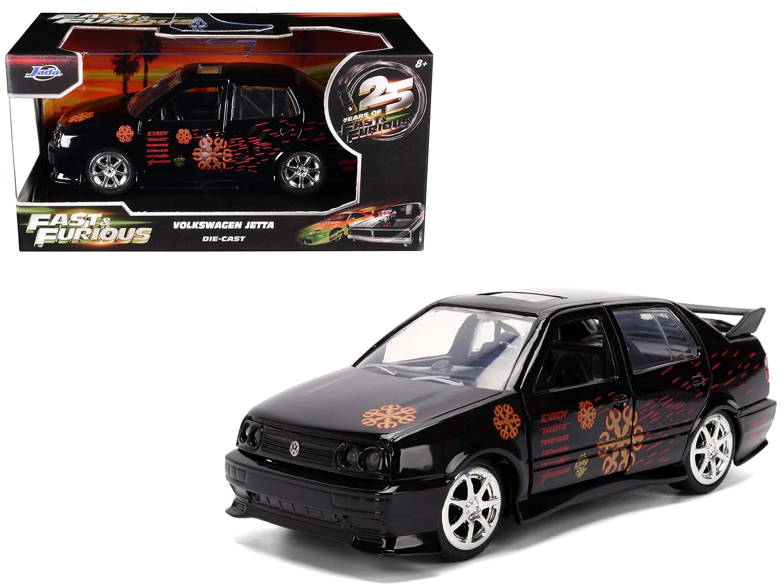 Volkswagen Jetta Black with Graphics "Fast & Furious Remix - 25th Anniversary" Series 1/32 Diecast Model Car by Jada