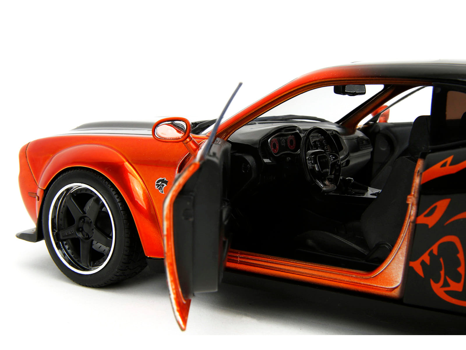 Dodge Challenger SRT Hellcat Orange Metallic and Black "Pink Slips" Series 1/18 Diecast Model Car by Jada - Image 3