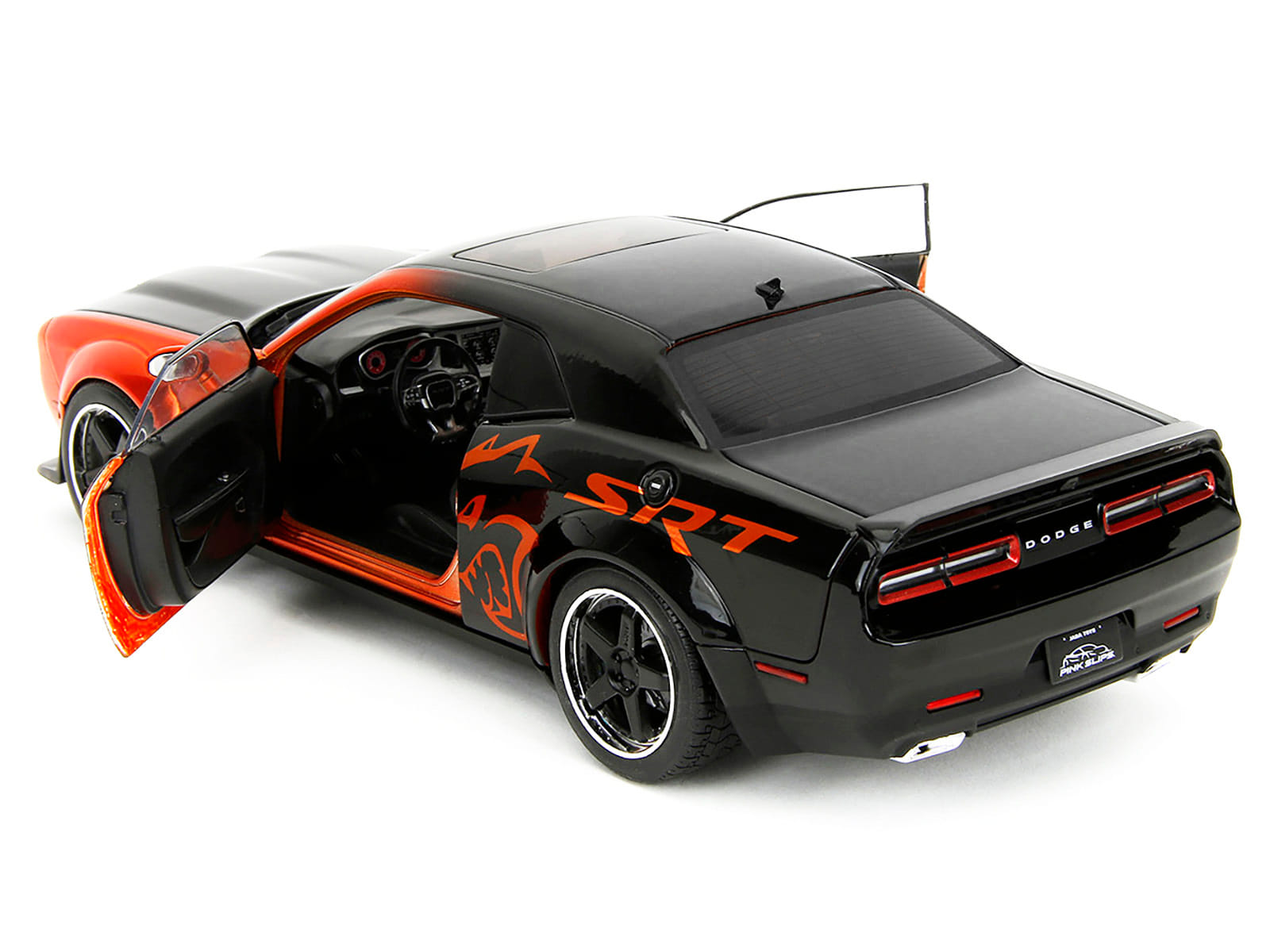 Dodge Challenger SRT Hellcat Orange Metallic and Black "Pink Slips" Series 1/18 Diecast Model Car by Jada - Image 4