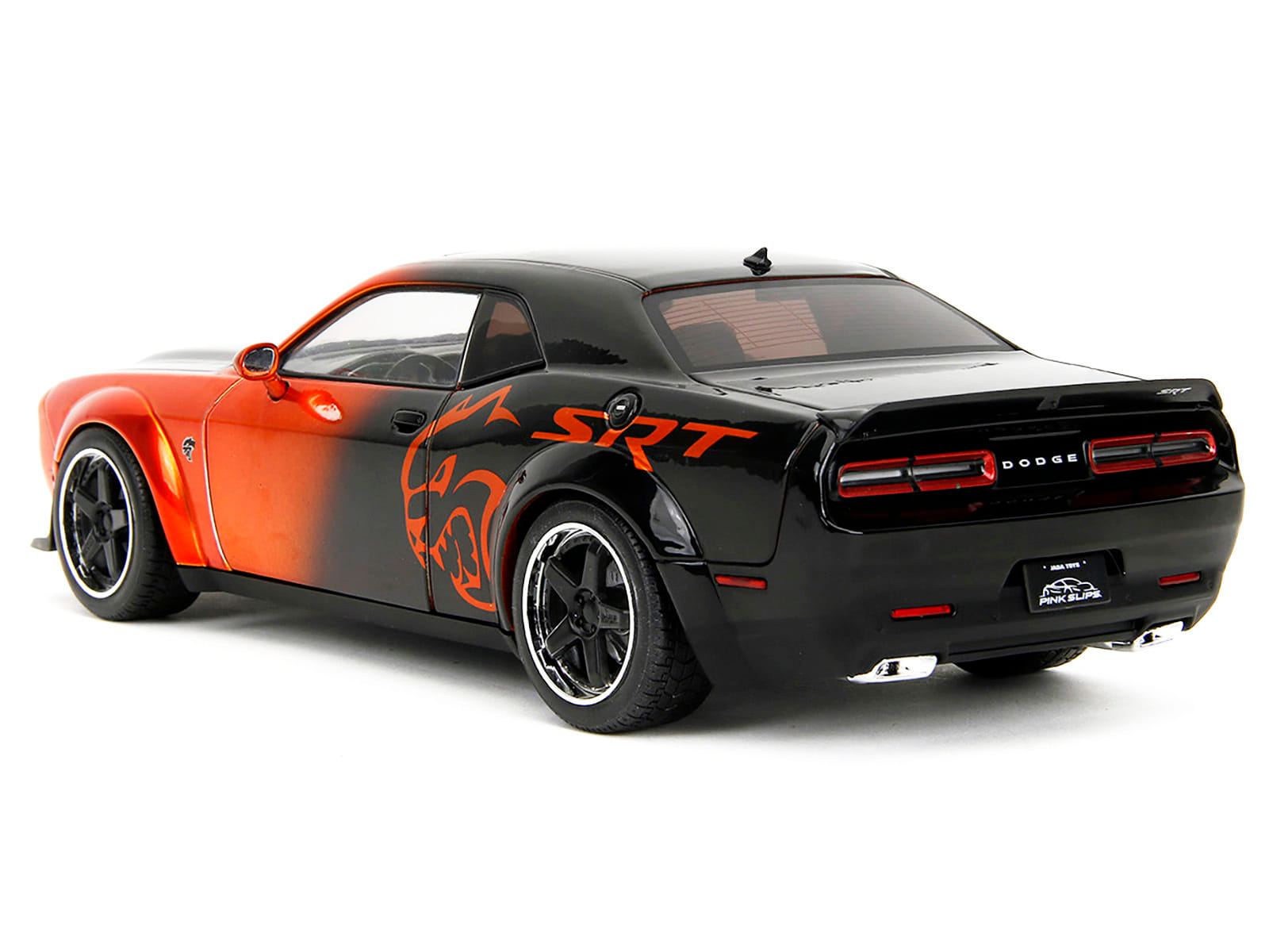 Dodge Challenger SRT Hellcat Orange Metallic and Black "Pink Slips" Series 1/18 Diecast Model Car by Jada - Image 5