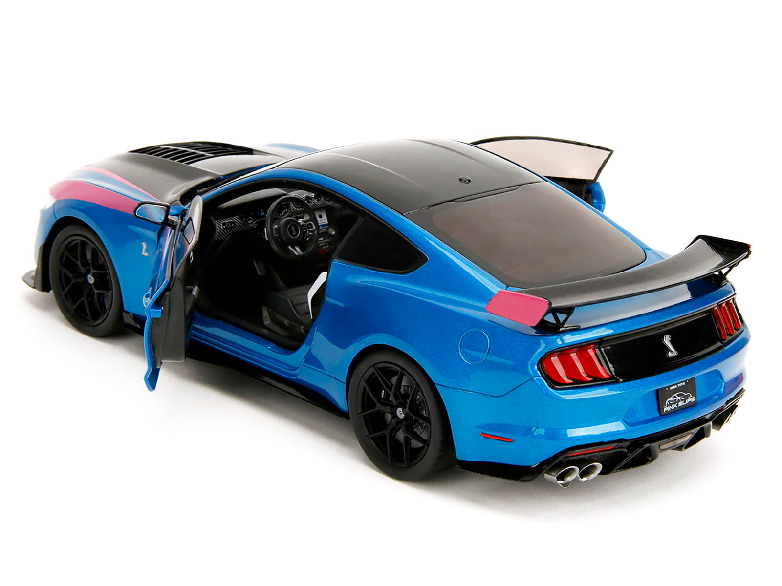 Ford Mustang Shelby GT500 Blue Metallic with Pink Stripes and Black Hood and Top "Pink Slips" Series 1/18 Diecast Model Car by Jada - Image 3