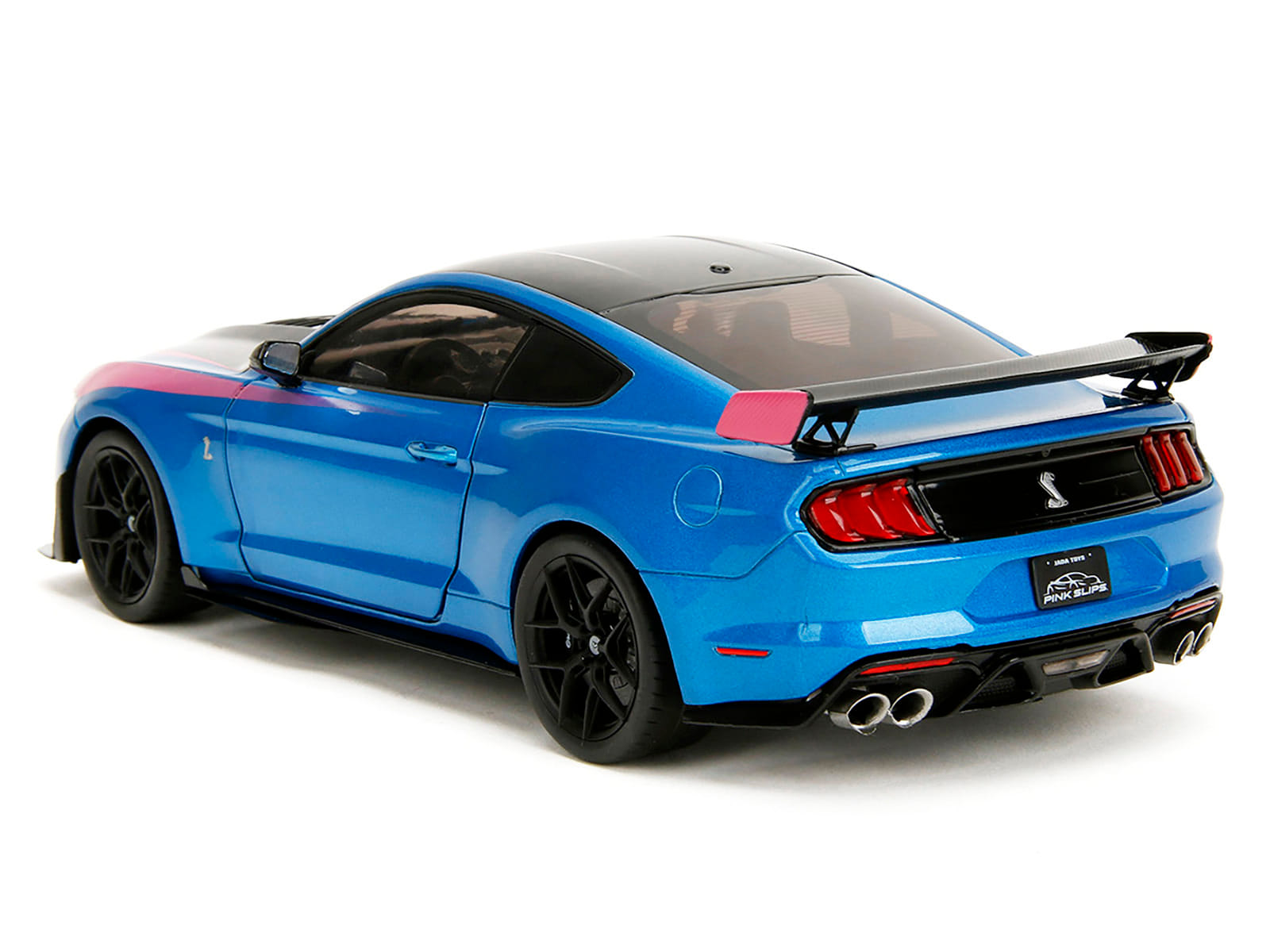 Ford Mustang Shelby GT500 Blue Metallic with Pink Stripes and Black Hood and Top "Pink Slips" Series 1/18 Diecast Model Car by Jada - Image 4