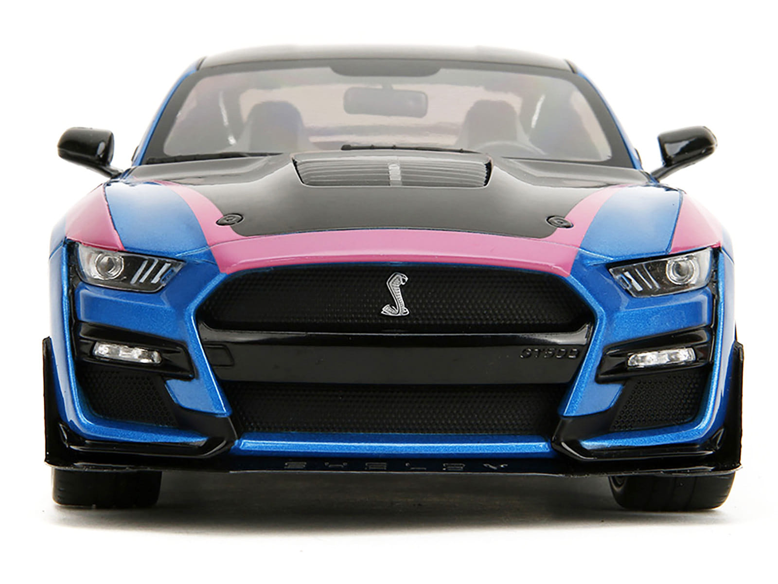 Ford Mustang Shelby GT500 Blue Metallic with Pink Stripes and Black Hood and Top "Pink Slips" Series 1/18 Diecast Model Car by Jada - Image 5