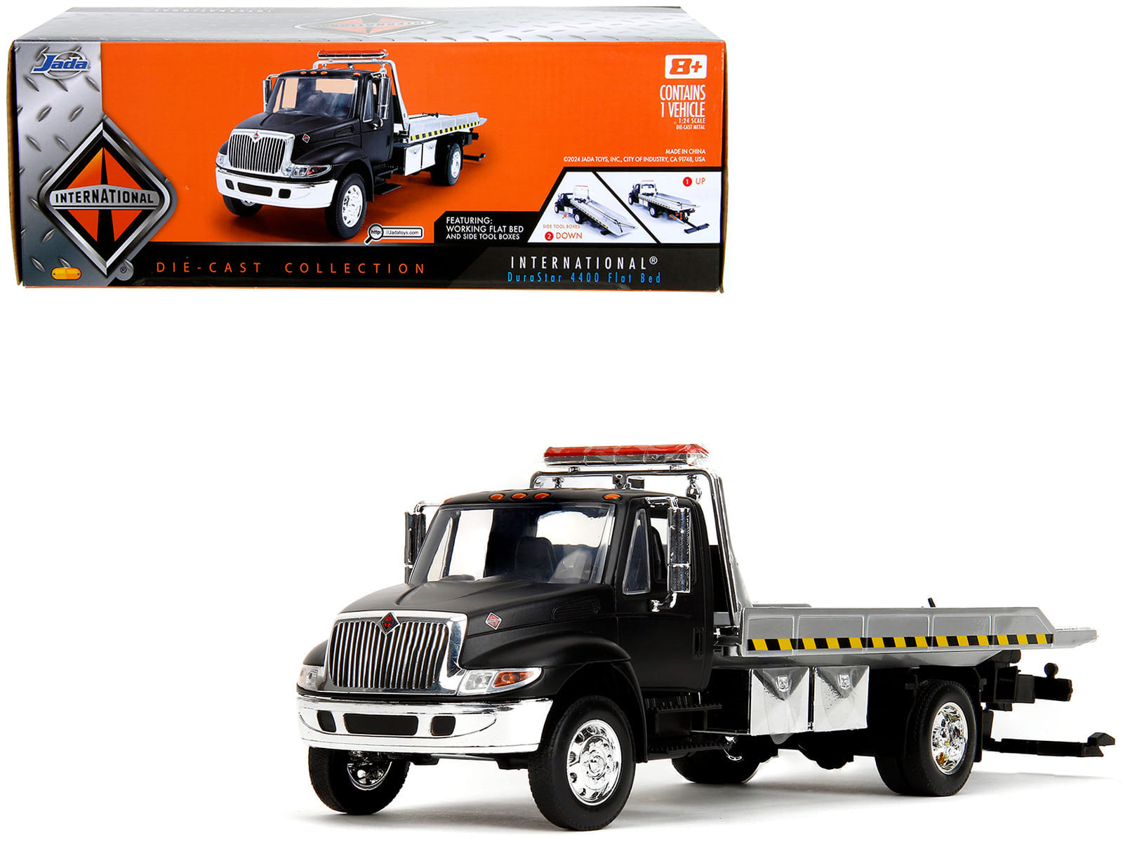 International DuraStar 4400 Flatbed Tow Truck Matt Black 1/24 Diecast Model Car by Jada - Image 4