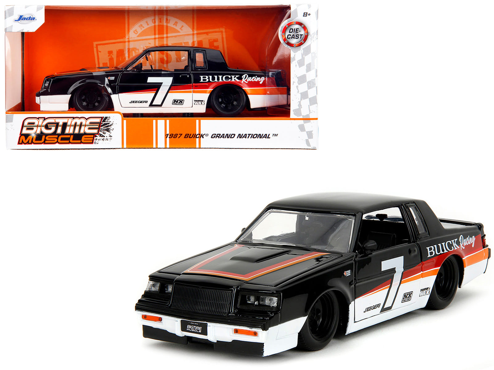 1987 Buick Grand National #7 "Buick Racing" Black and White with Stripes "Bigtime Muscle" Series 1/24 Diecast Model Car by Jada - Image 2
