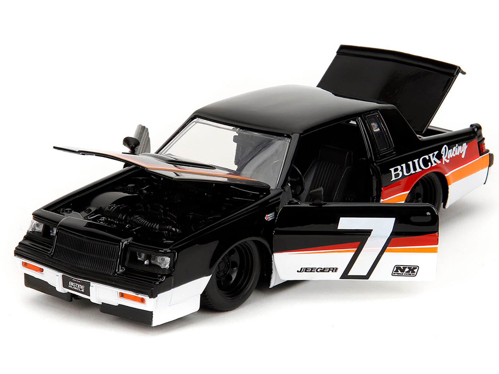 1987 Buick Grand National #7 "Buick Racing" Black and White with Stripes "Bigtime Muscle" Series 1/24 Diecast Model Car by Jada - Image 3