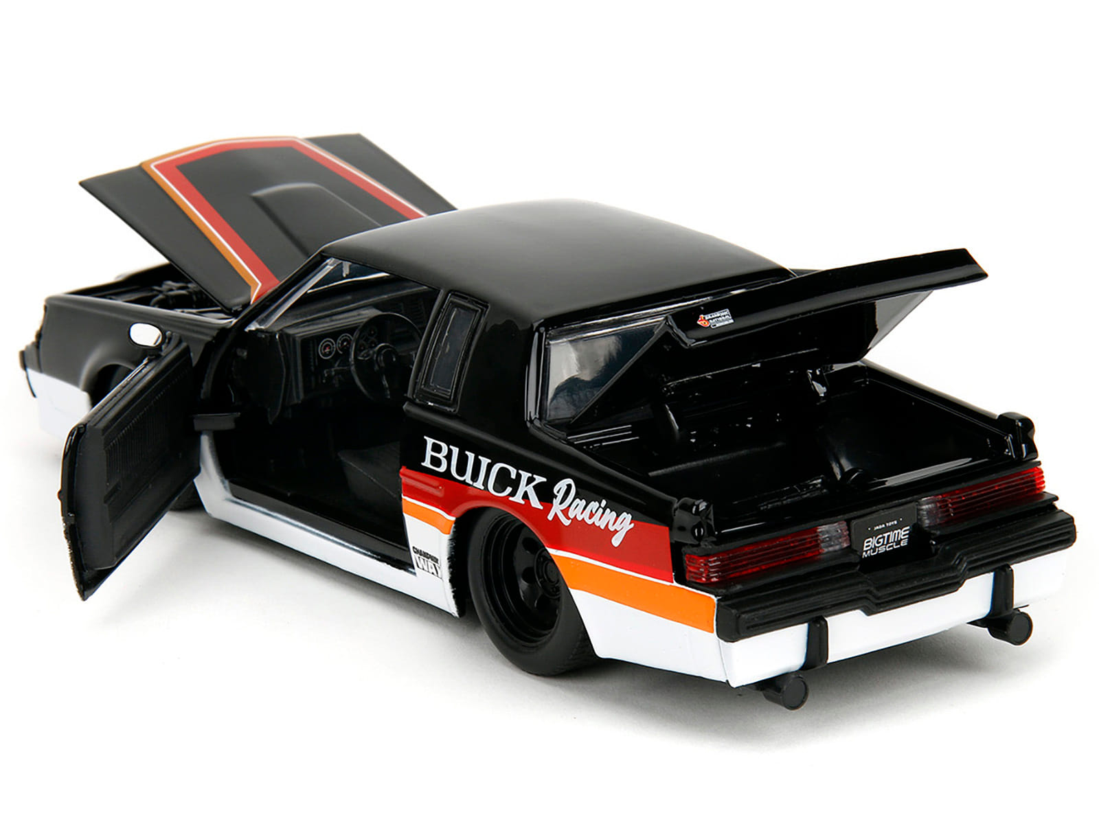 1987 Buick Grand National #7 "Buick Racing" Black and White with Stripes "Bigtime Muscle" Series 1/24 Diecast Model Car by Jada - Image 4