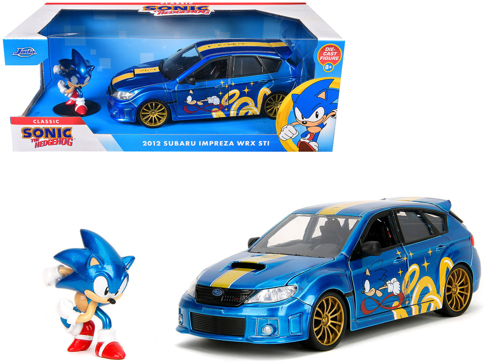2012 Subaru Impreza WRX STI Blue Metallic with Graphics and Sonic The Hedgehog Diecast Figure "Sonic The Hedgehog" "Hollywood Rides" Series 1/24 Diecast Model Car by Jada - Image 2