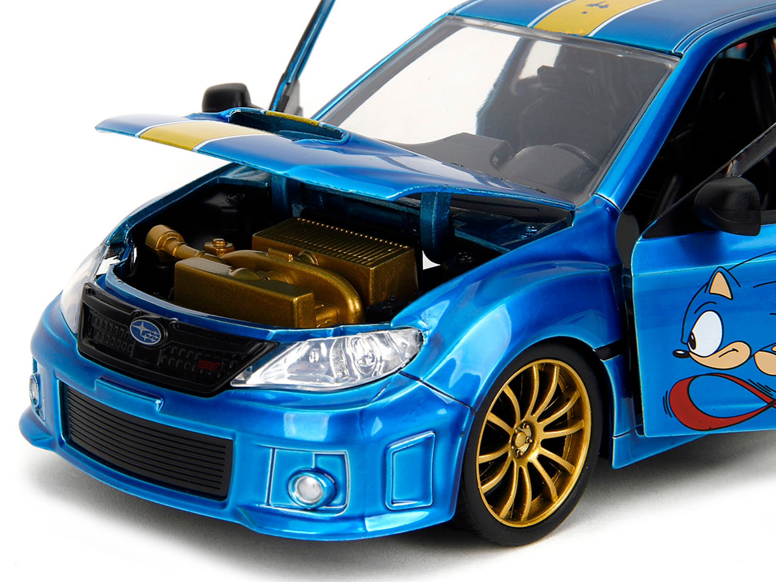 2012 Subaru Impreza WRX STI Blue Metallic with Graphics and Sonic The Hedgehog Diecast Figure "Sonic The Hedgehog" "Hollywood Rides" Series 1/24 Diecast Model Car by Jada - Image 3