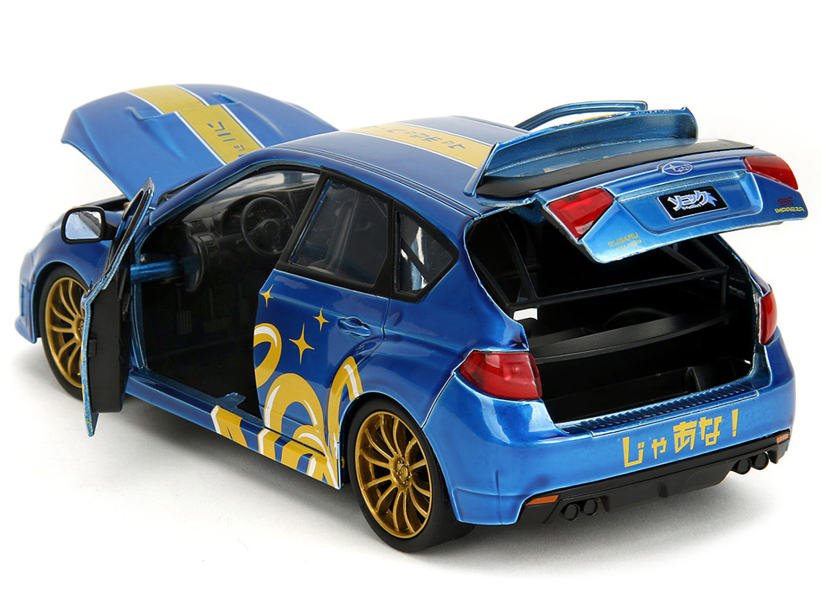 2012 Subaru Impreza WRX STI Blue Metallic with Graphics and Sonic The Hedgehog Diecast Figure "Sonic The Hedgehog" "Hollywood Rides" Series 1/24 Diecast Model Car by Jada - Image 4