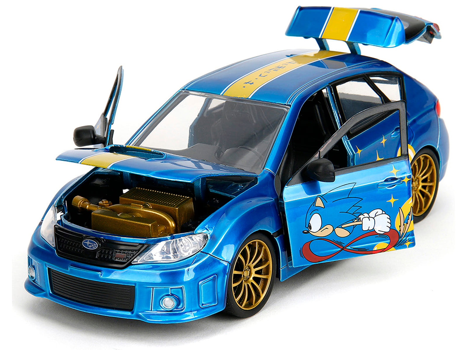 2012 Subaru Impreza WRX STI Blue Metallic with Graphics and Sonic The Hedgehog Diecast Figure "Sonic The Hedgehog" "Hollywood Rides" Series 1/24 Diecast Model Car by Jada - Image 5