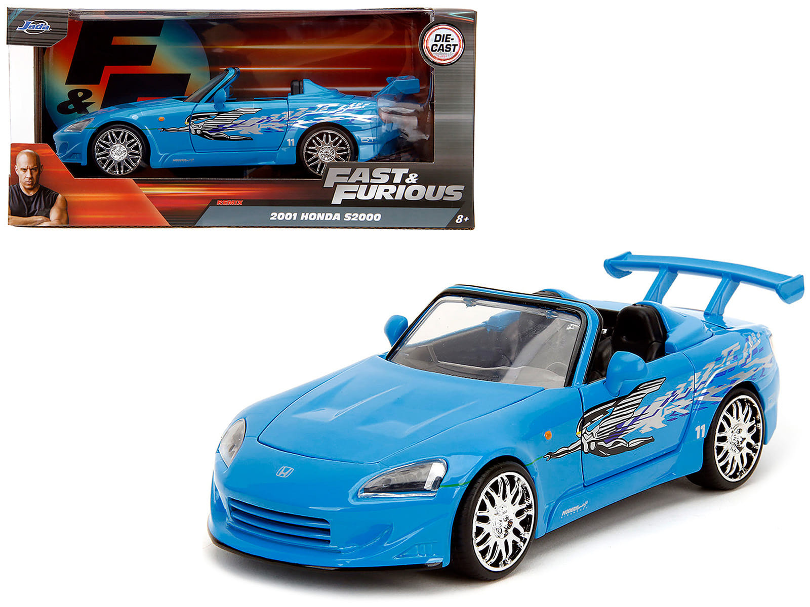 2001 Honda S2000 Convertible Blue with Graphics "Fast & Furious Remix" Series 1/24 Diecast Model Car by Jada - Image 5