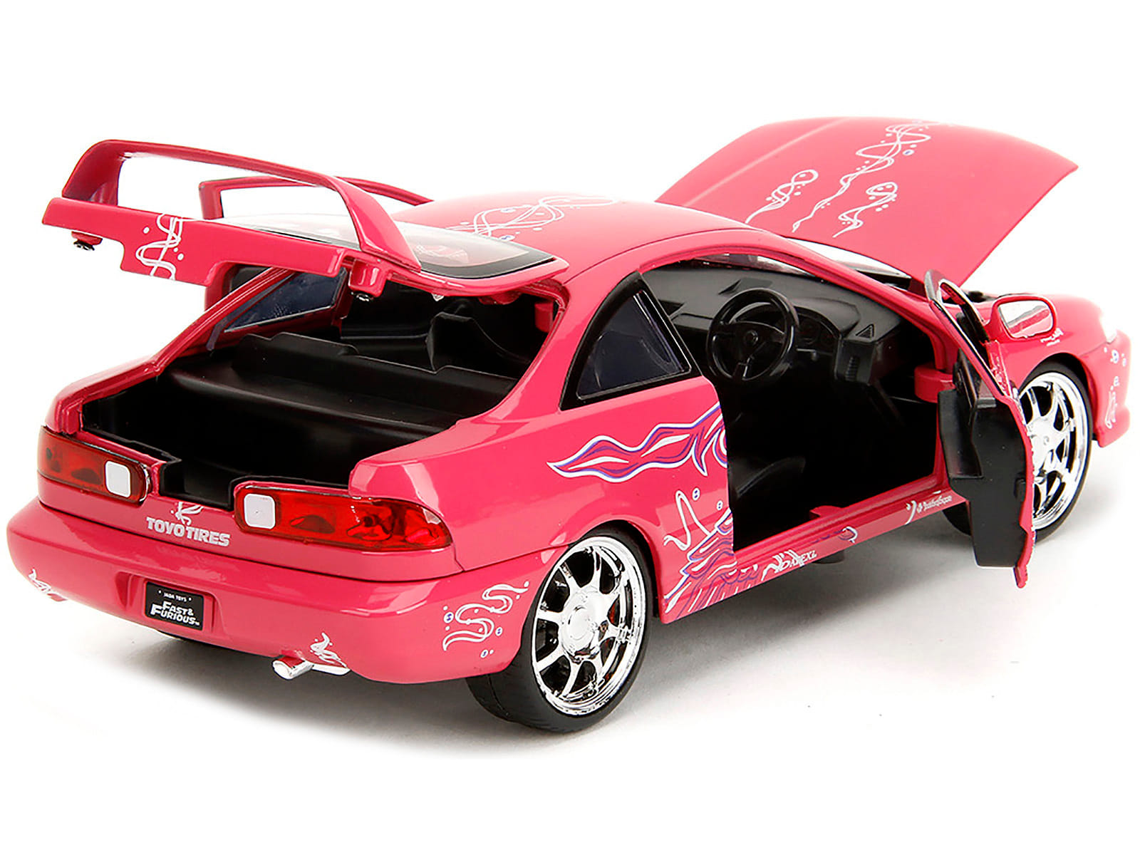 1995 Honda Integra Type R Pink with Graphics "Fast & Furious Remix" Series 1/24 Diecast Model Car by Jada - Image 2