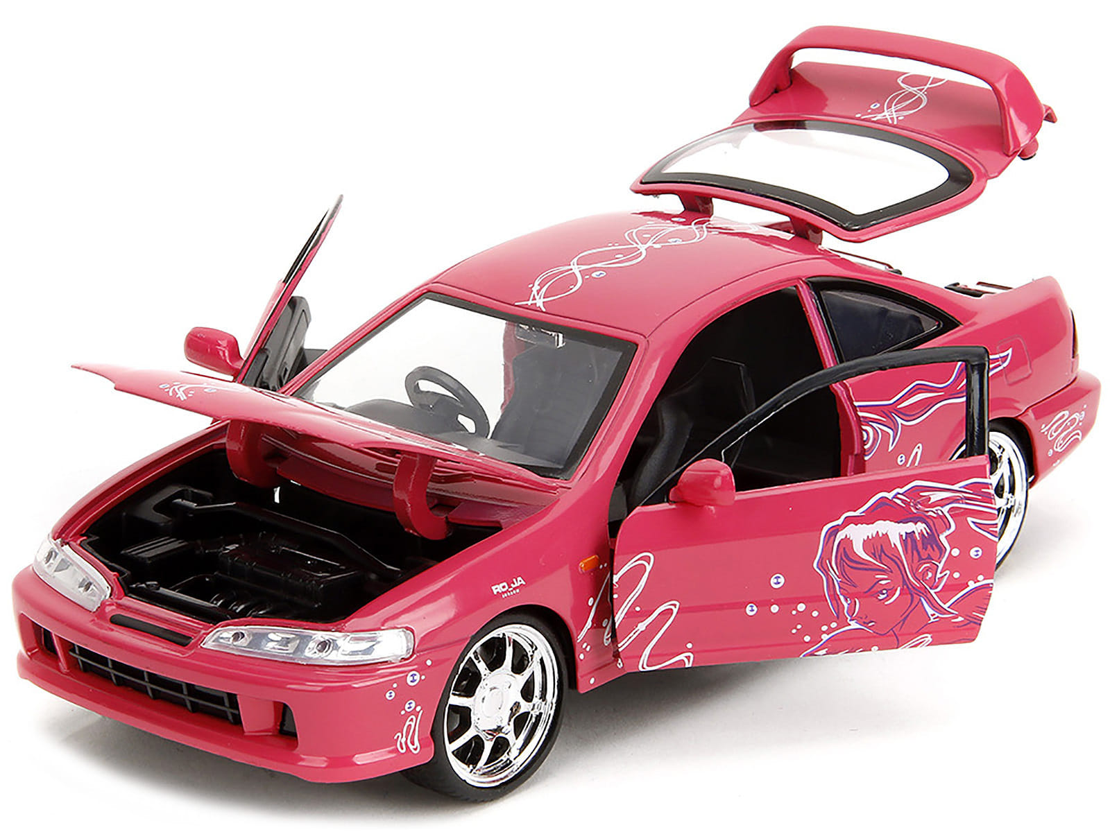 1995 Honda Integra Type R Pink with Graphics "Fast & Furious Remix" Series 1/24 Diecast Model Car by Jada - Image 3