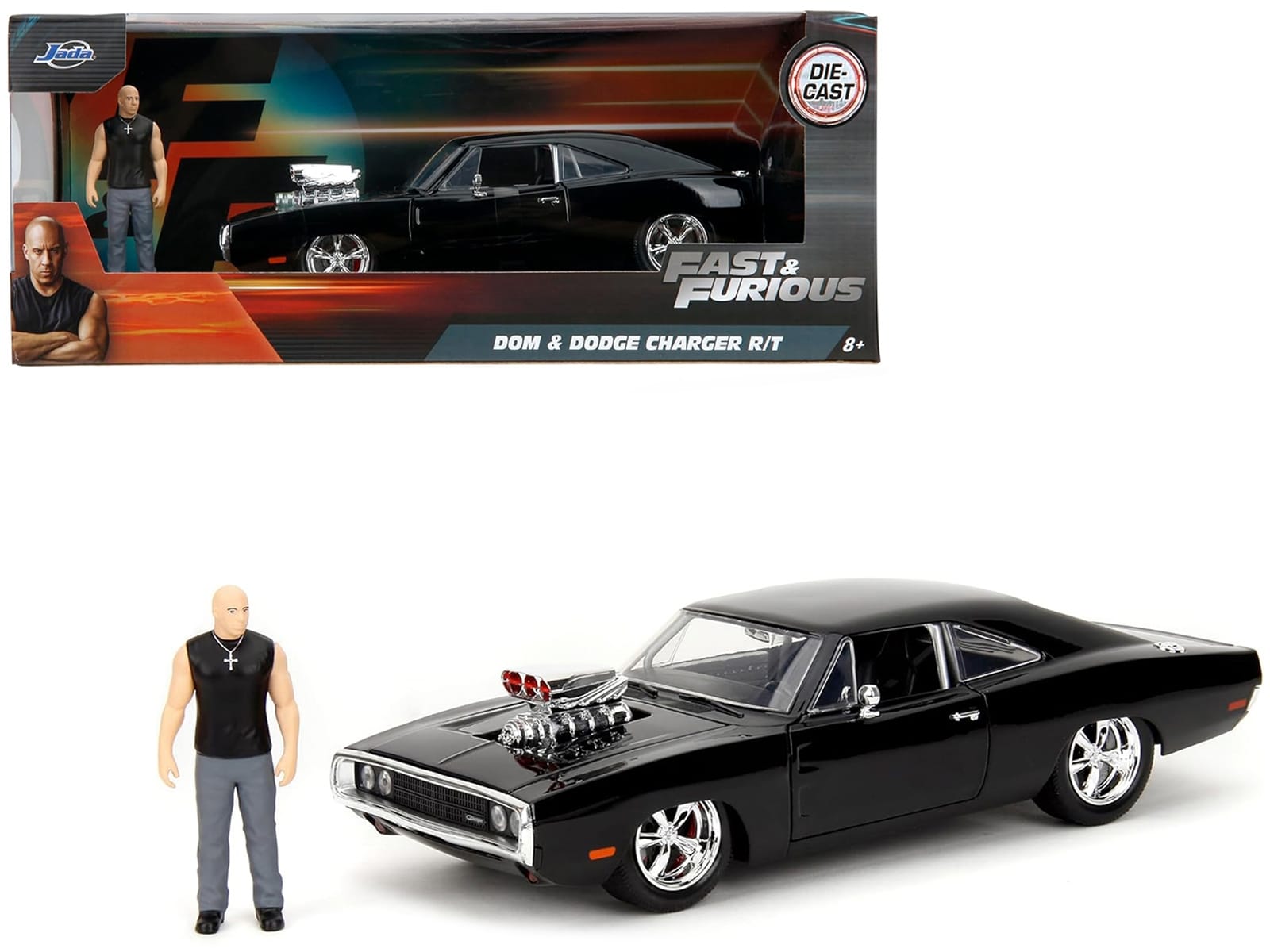 Dodge Charger R/T Black with Dom Diecast Figure "Fast & Furious" (2009) Movie "Hollywood Rides" Series 1/24 Diecast Model Car by Jada - Image 6