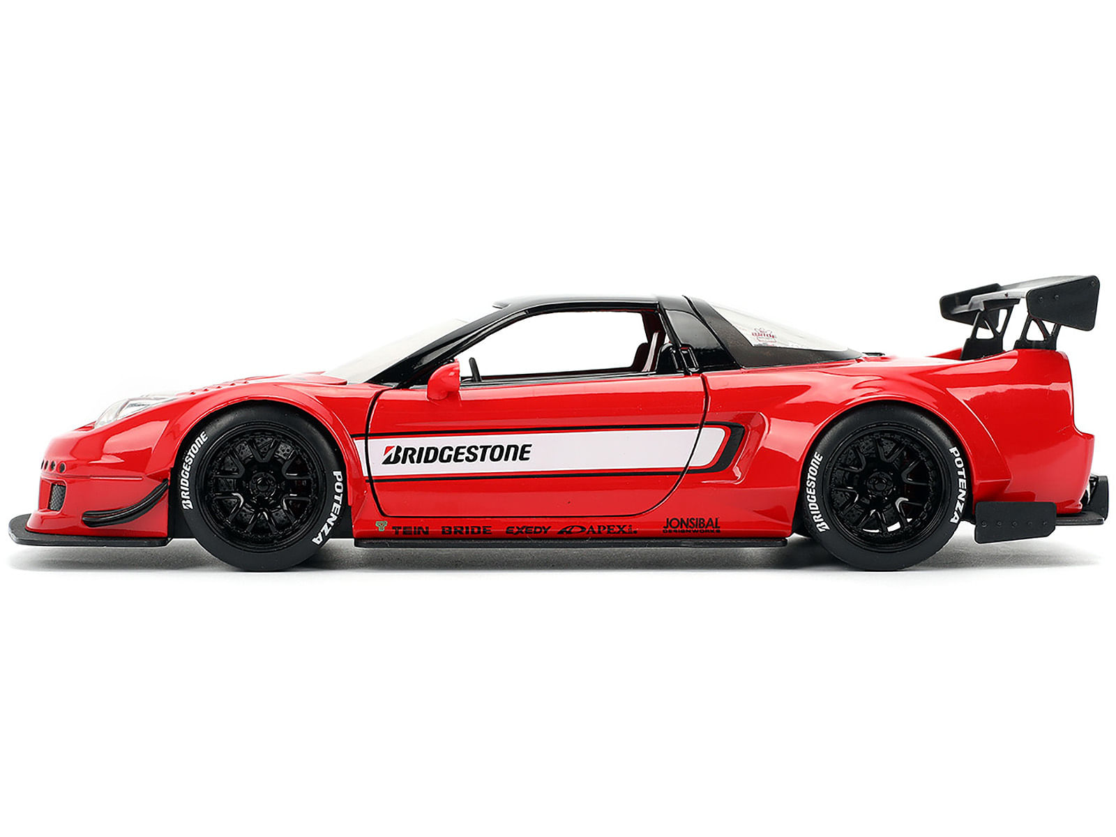 2002 Honda NSX-R RHD (Right Hand Drive) “Bridgestone” Red with Black Top and White Stripes “JDM Tuners” Series 1/24 Diecast Model Car by Jada