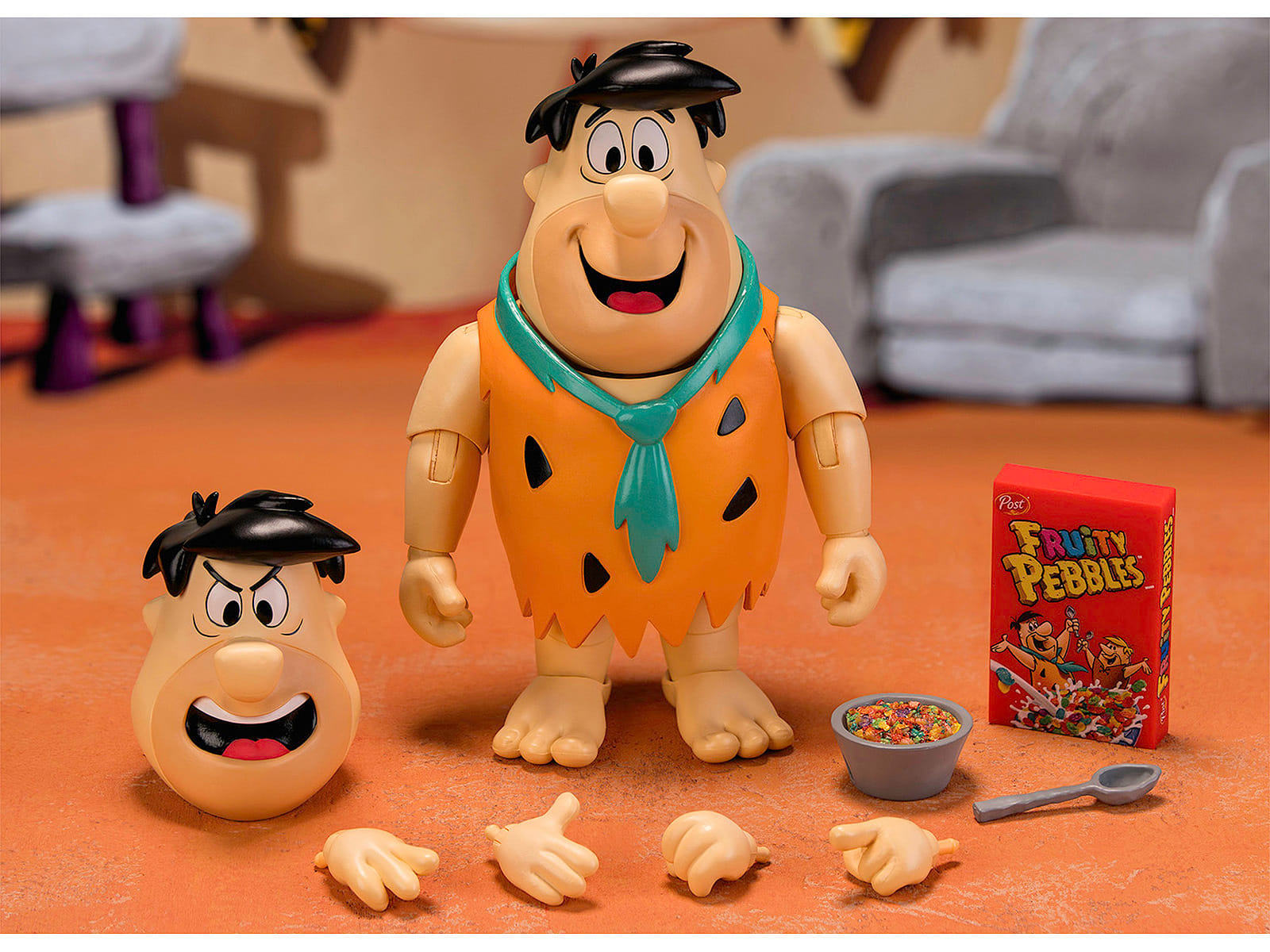Fred Flintstone 6" Moveable Figure with Accessories and Alternate Head and Hands "The Flintstones - Post Fruity Pebbles" Model by Jada - Image 2