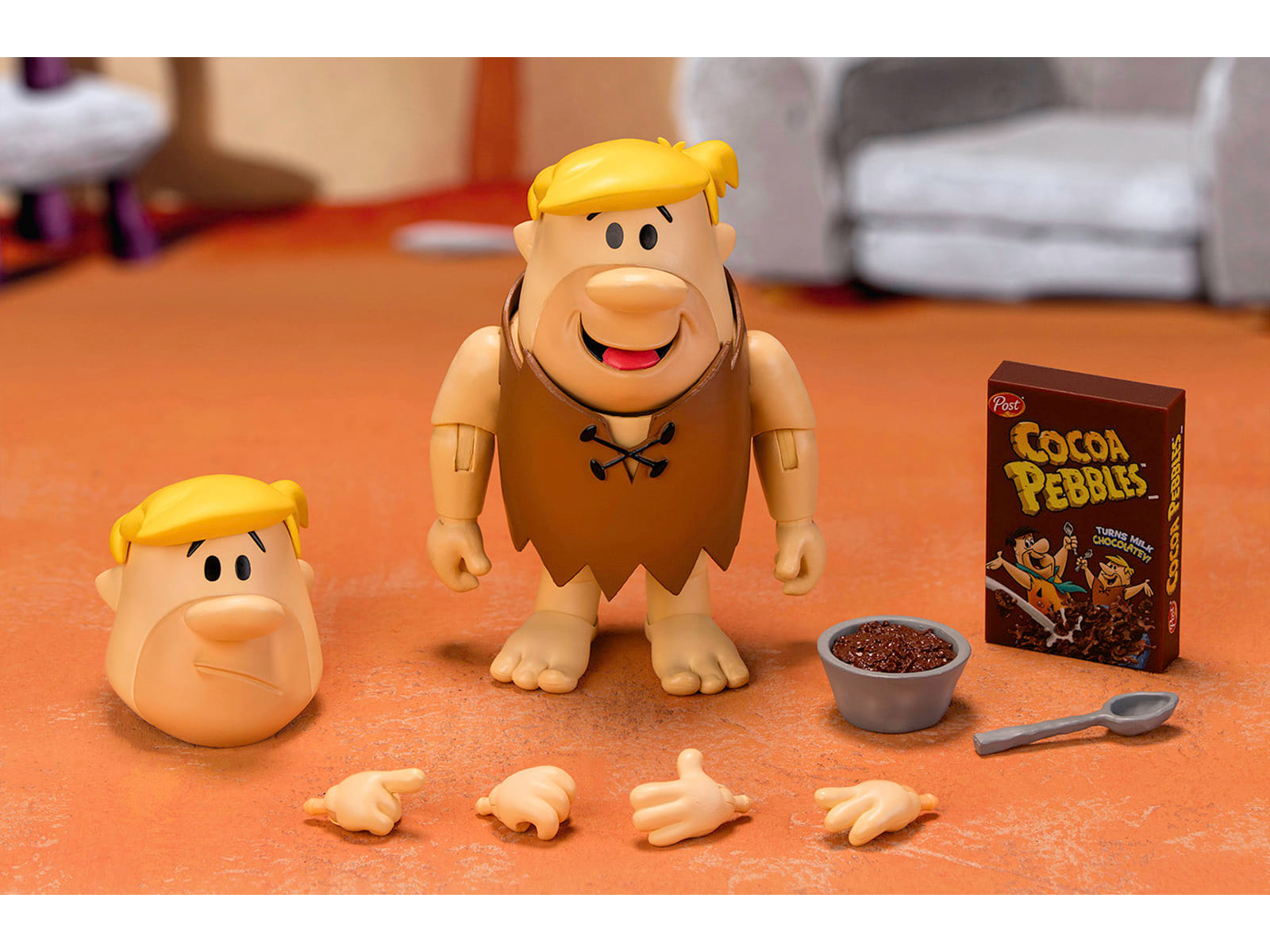 Barney Rubble 4.5" Moveable Figure with Accessories and Alternate Head and Hands "The Flintstones - Post Cocoa Pebbles" Model by Jada - Image 2