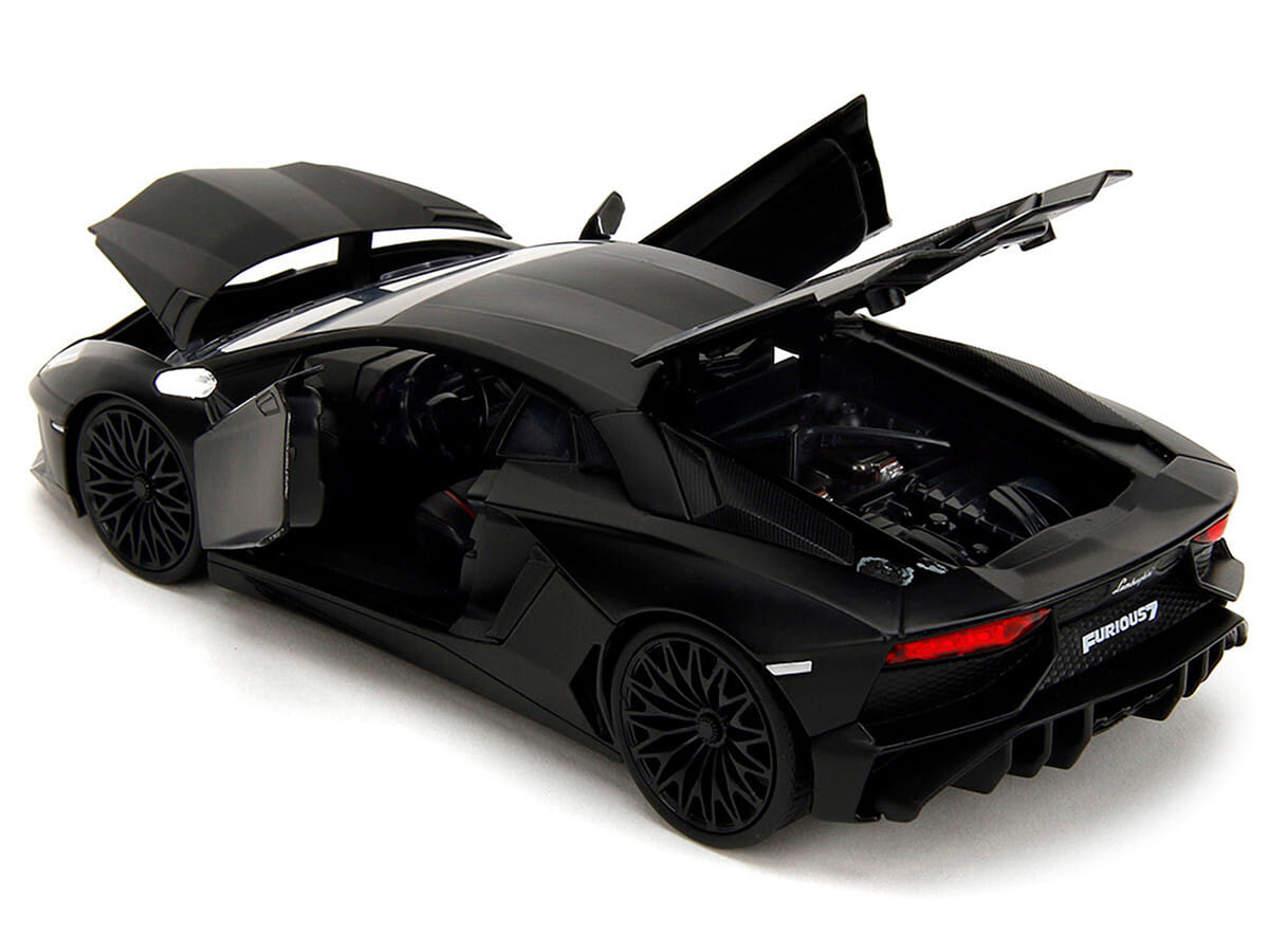 Shaw's Lamborghini Aventador Matt Black "Furious 7" (2015) Movie "Fast & Furious" Series 1/24 Diecast Car Model by Jada - Image 4