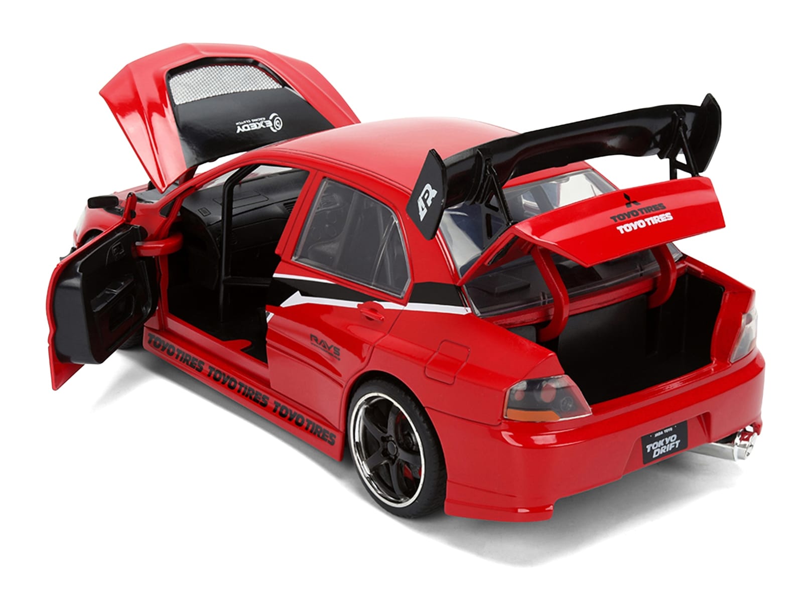 Sean's Mitsubishi Lancer Evolution IX RHD (Right Hand Drive) Red with Graphics "The Fast and the Furious: Tokyo Drift" (2006) Movie "Fast & Furious 25 Years" Series 1/24 Diecast Model Car by Jada - Image 4