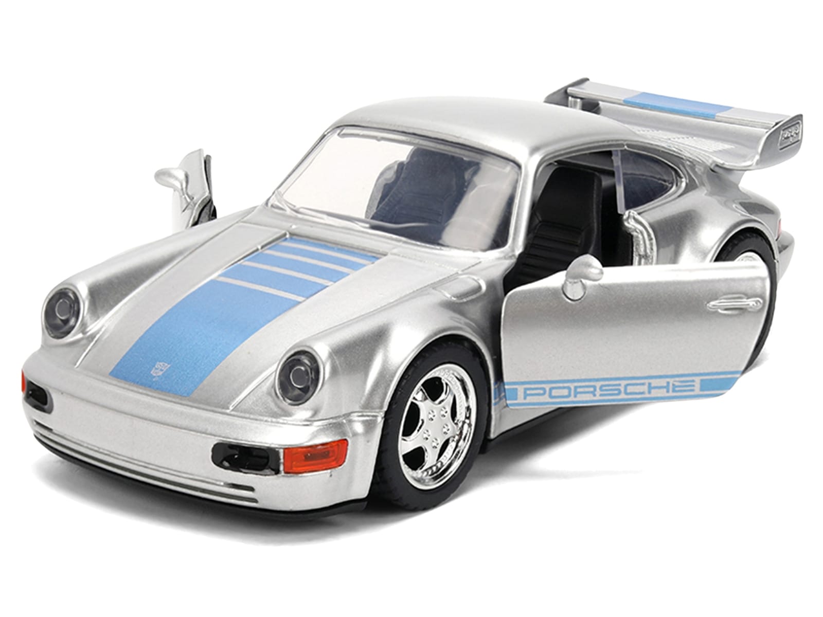 Porsche 911 Carrera RS 3.8 "Mirage" Silver Metallic with Blue Stripes "Transformers: Rise of the Beasts" (2023) Movie "Hollywood Rides" 1/32 Diecast Model Car by Jada - Image 2