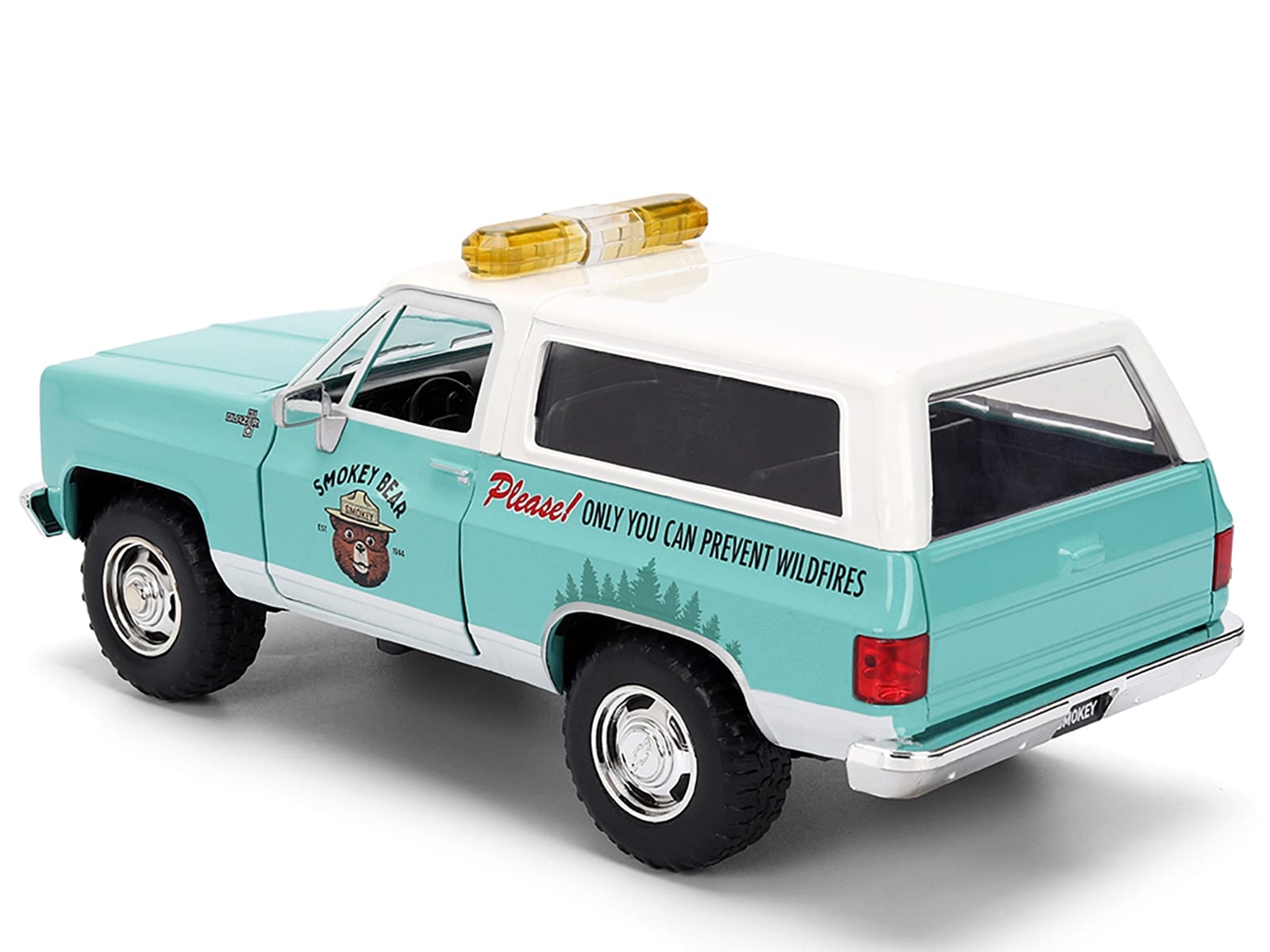 1980 Chevrolet Blazer Light Green with White Top and Graphics and Smokey Bear Diecast Figure "Smokey Bear" "Hollywood Rides" Series 1/24 Diecast Model by Jada - Image 5