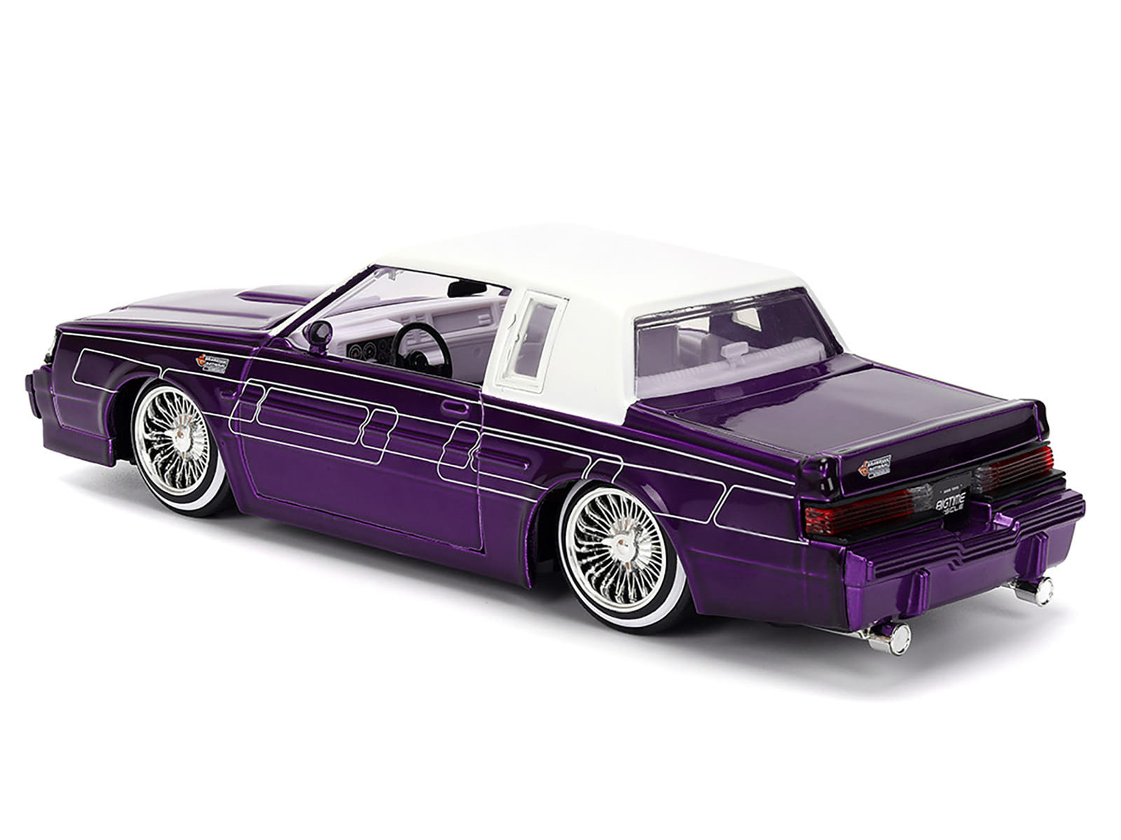 1987 Buick Grand National Candy Purple with Graphics and White Top and Interior "Bigtime Muscle" Series 1/24 Diecast Model Car by Jada - Image 3