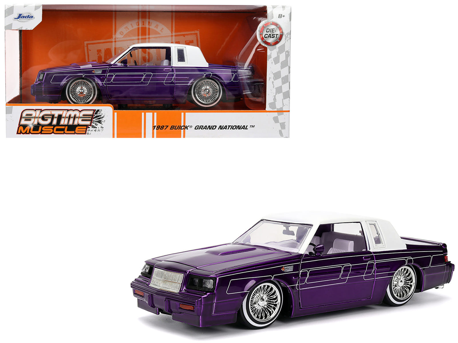 1987 Buick Grand National Candy Purple with Graphics and White Top and Interior "Bigtime Muscle" Series 1/24 Diecast Model Car by Jada - Image 4