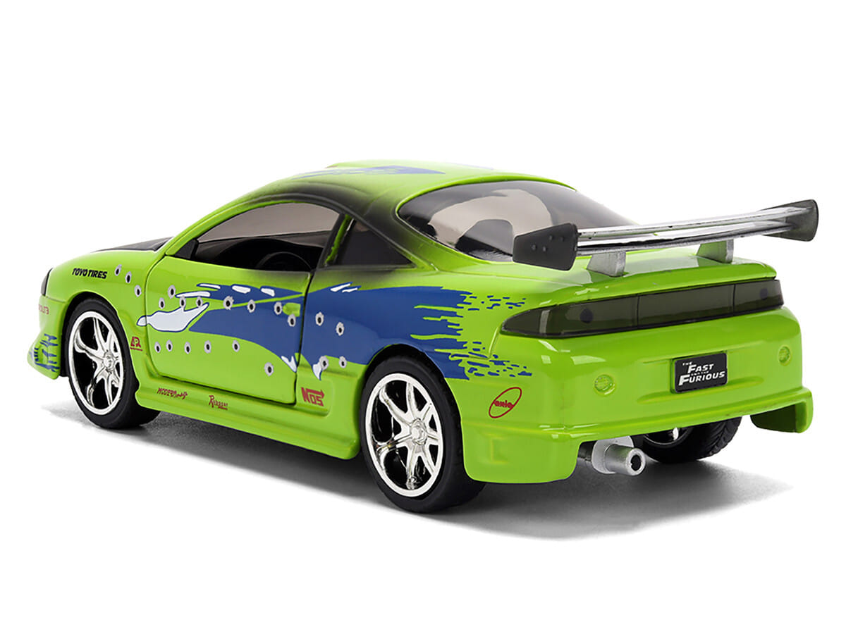 Brian's Mitsubishi Eclipse Green with Graphics (Damaged Version) "25 Years of Fast & Furious" "The Fast and the Furious" (2001) Movie 1/32 Diecast Model Car by Jada - Image 5
