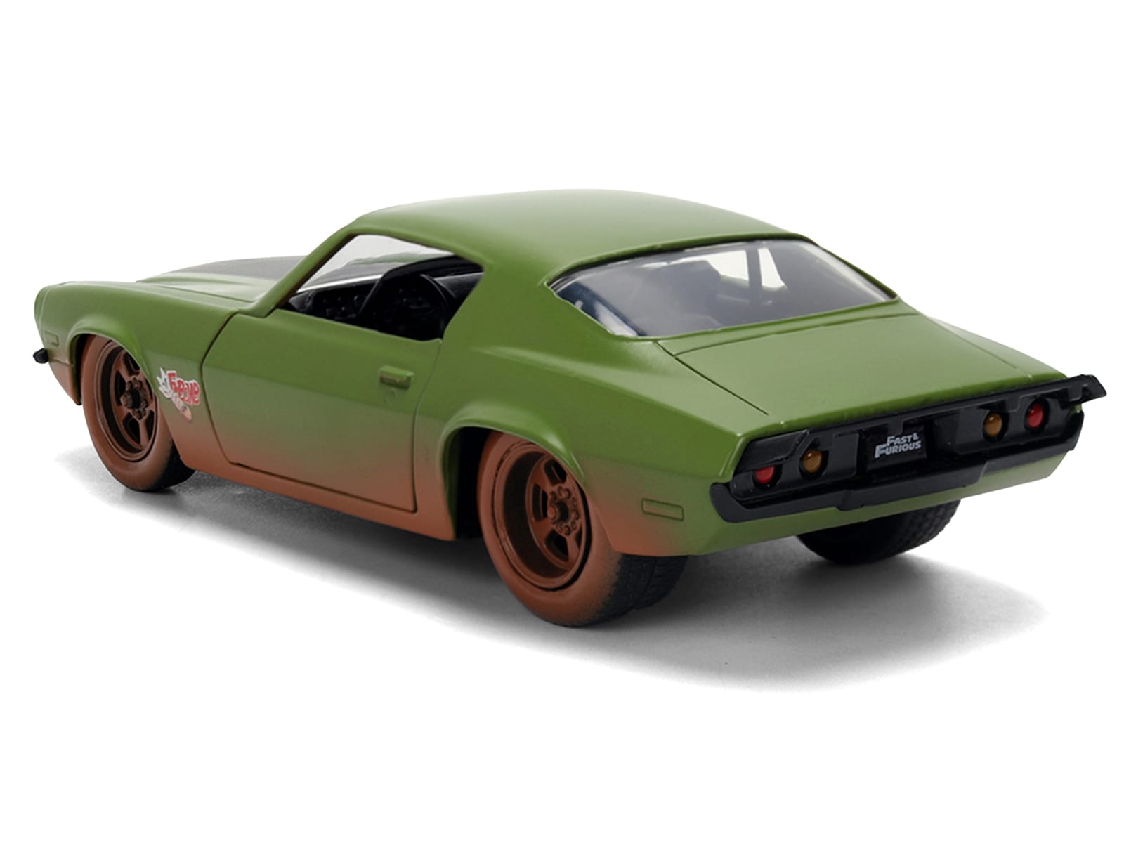Dom's 1973 Chevrolet Camaro "F-Bomb" Matt Green (Dirty Version) with Black Hood Stripe "Fast & Furious" (2009) Movie "Fast & Furious 25 Years" Series 1/32 Diecast Model Car by Jada - Image 5