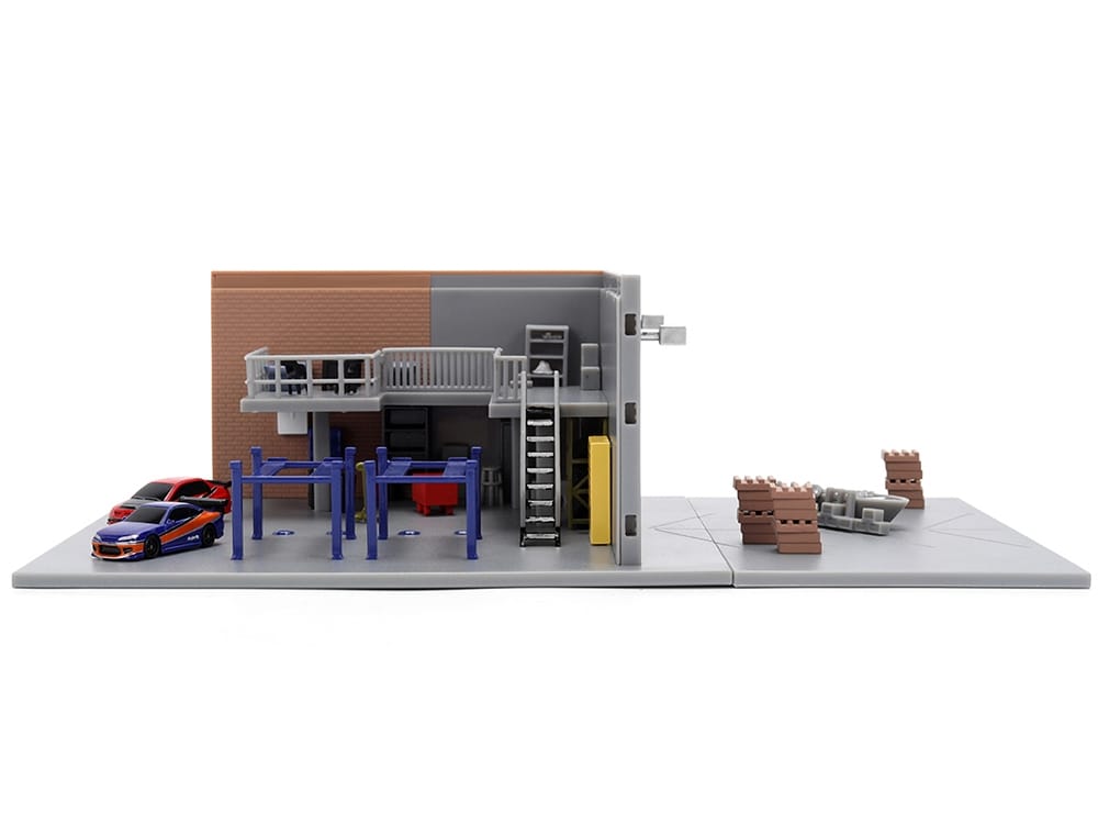 "Fast & Furious" Han's Garage Diorama with 2 Cars and Accessories "Nano Scene" Series 1/32 Model by Jada - Image 3
