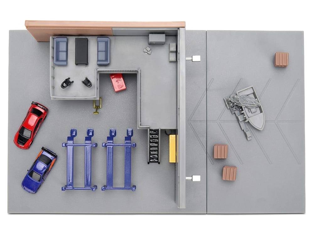 "Fast & Furious" Han's Garage Diorama with 2 Cars and Accessories "Nano Scene" Series 1/32 Model by Jada - Image 5