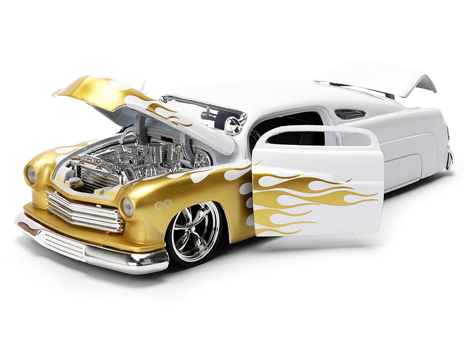 1951 Mercury Coupe White with Gold Flames "Bigtime Muscle" Series 1/24 Diecast Model Car by Jada - Image 2