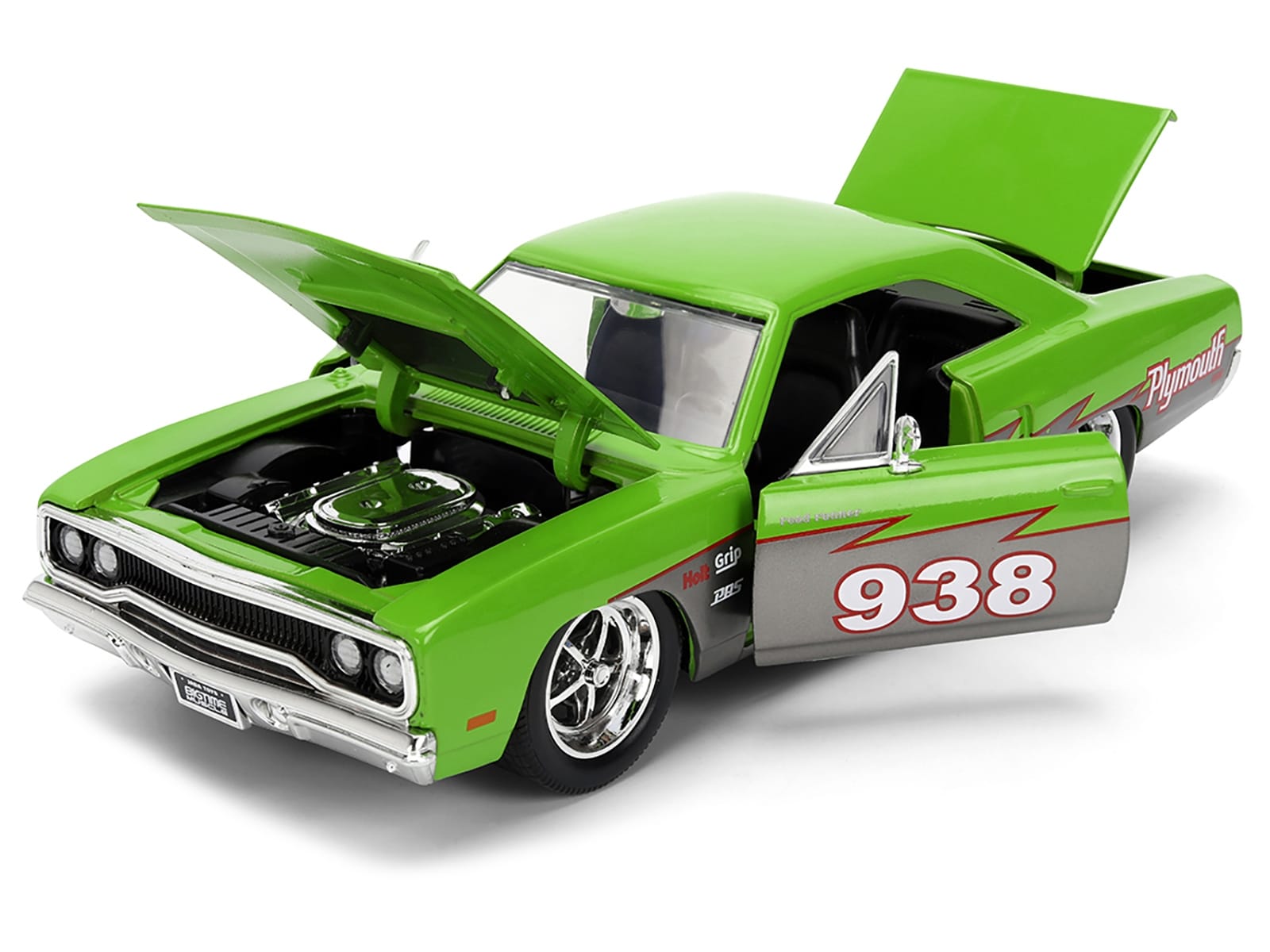 1970 Plymouth Road Runner #938 Green and Gray Metallic "Bigtime Muscle" Series 1/24 Diecast Model Car by Jada - Image 2