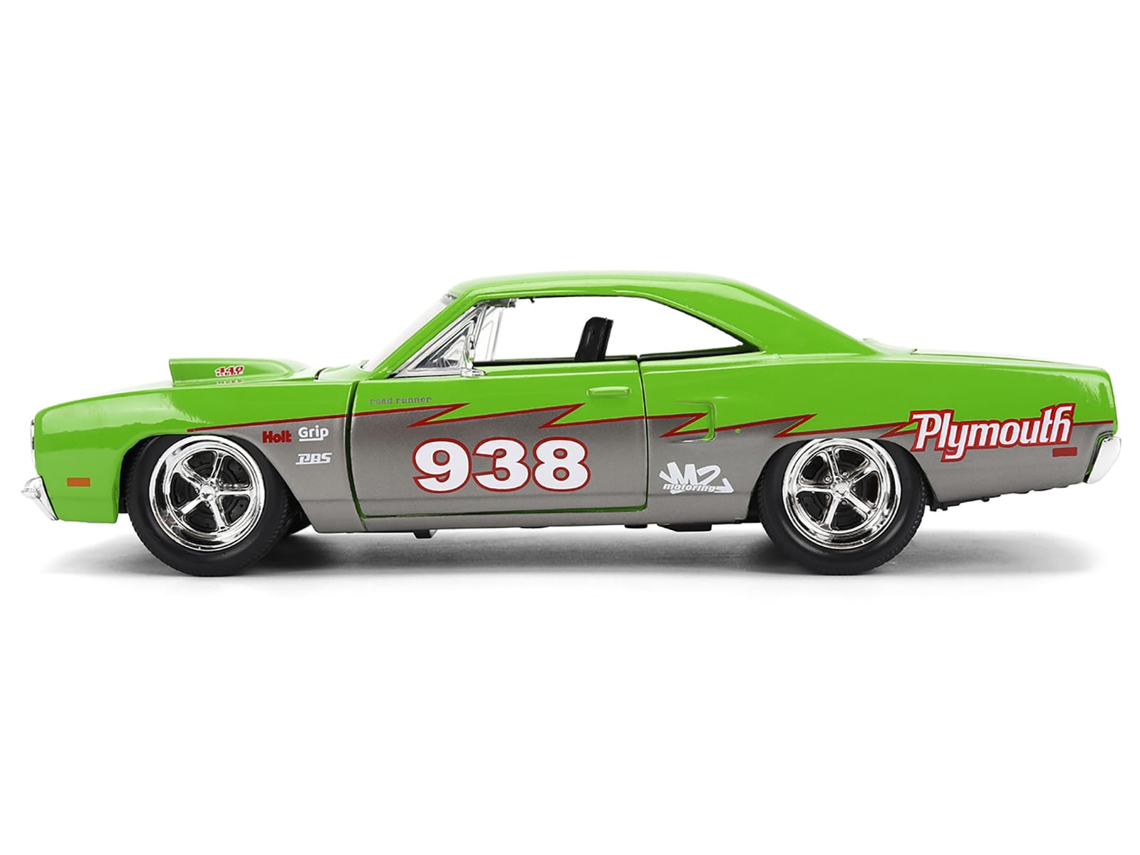 1970 Plymouth Road Runner #938 Green and Gray Metallic "Bigtime Muscle" Series 1/24 Diecast Model Car by Jada - Image 3
