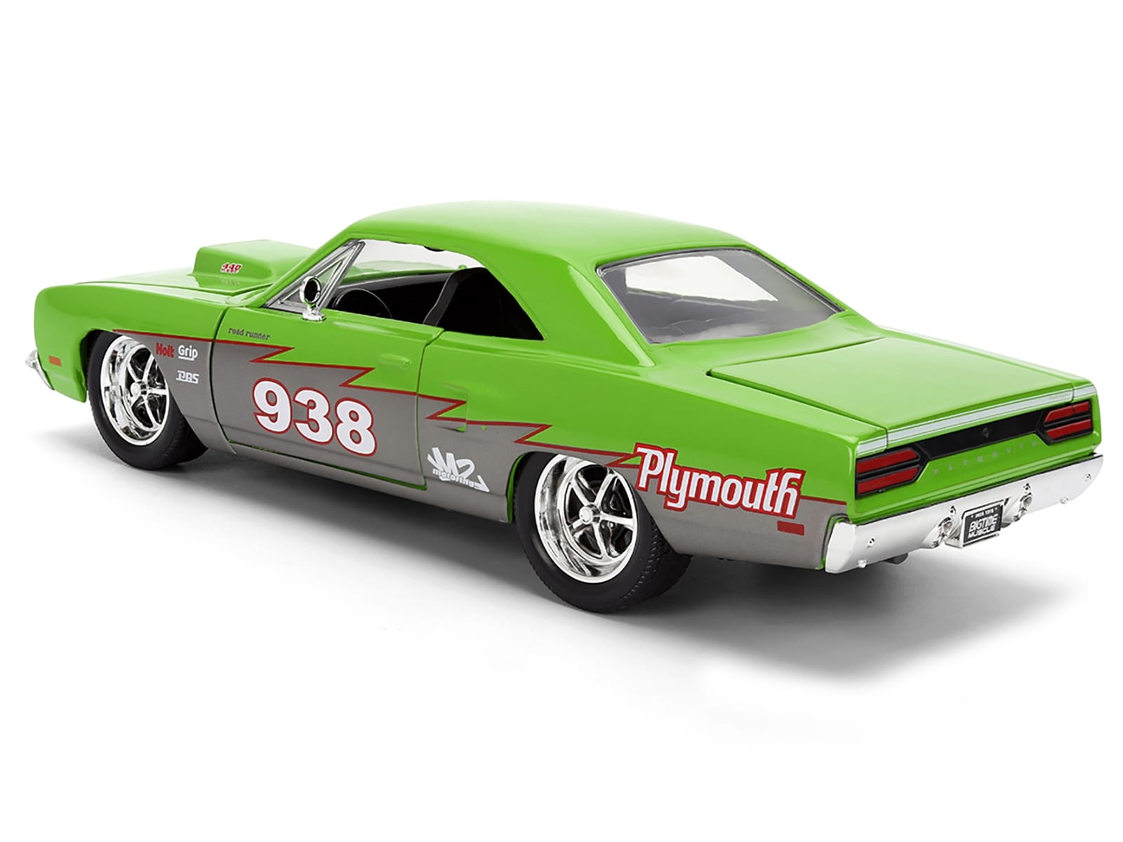 1970 Plymouth Road Runner #938 Green and Gray Metallic "Bigtime Muscle" Series 1/24 Diecast Model Car by Jada - Image 5