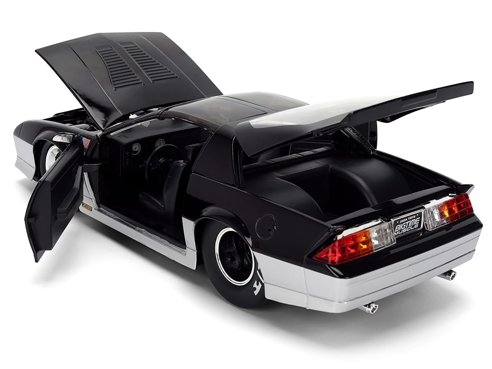 1985 Chevrolet Camaro Z28 "Mickey Thompson" Black and Silver Metallic "Bigtime Muscle" Series 1/24 Diecast Model Car by Jada - Image 4