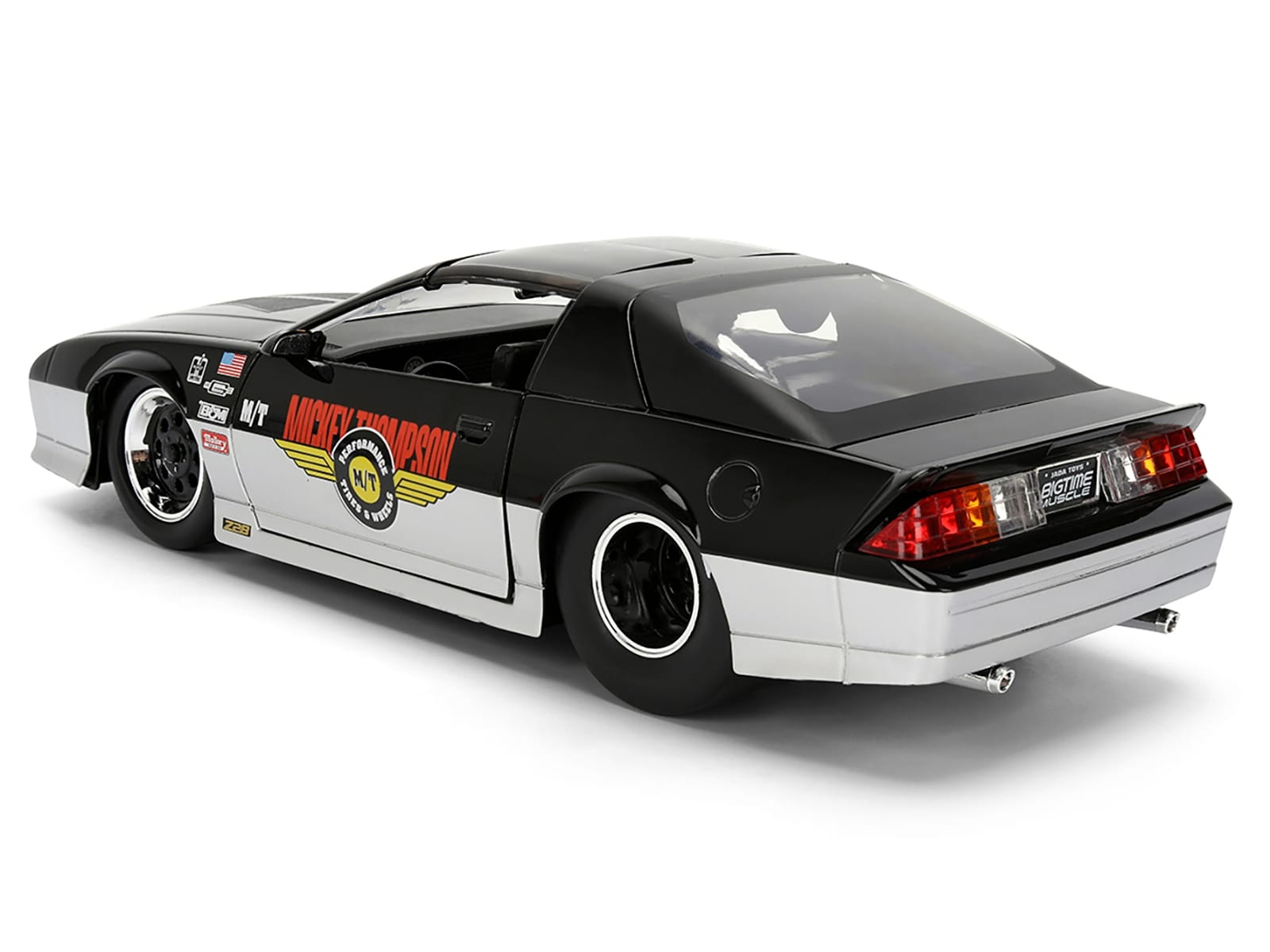 1985 Chevrolet Camaro Z28 "Mickey Thompson" Black and Silver Metallic "Bigtime Muscle" Series 1/24 Diecast Model Car by Jada - Image 5