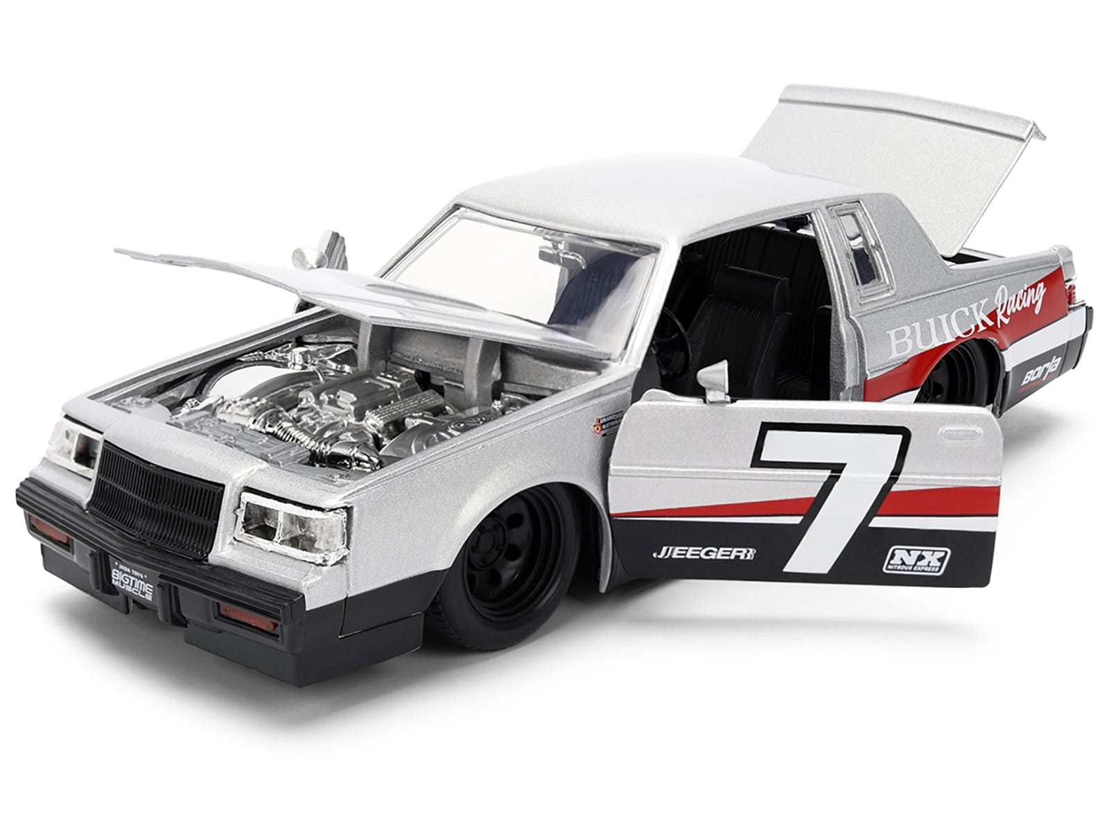1987 Buick Grand National #7 "Buick Racing" Matt Silver Metallic with Red and Black Stripes "Bigtime Muscle" Series 1/24 Diecast Model by Jada - Image 2