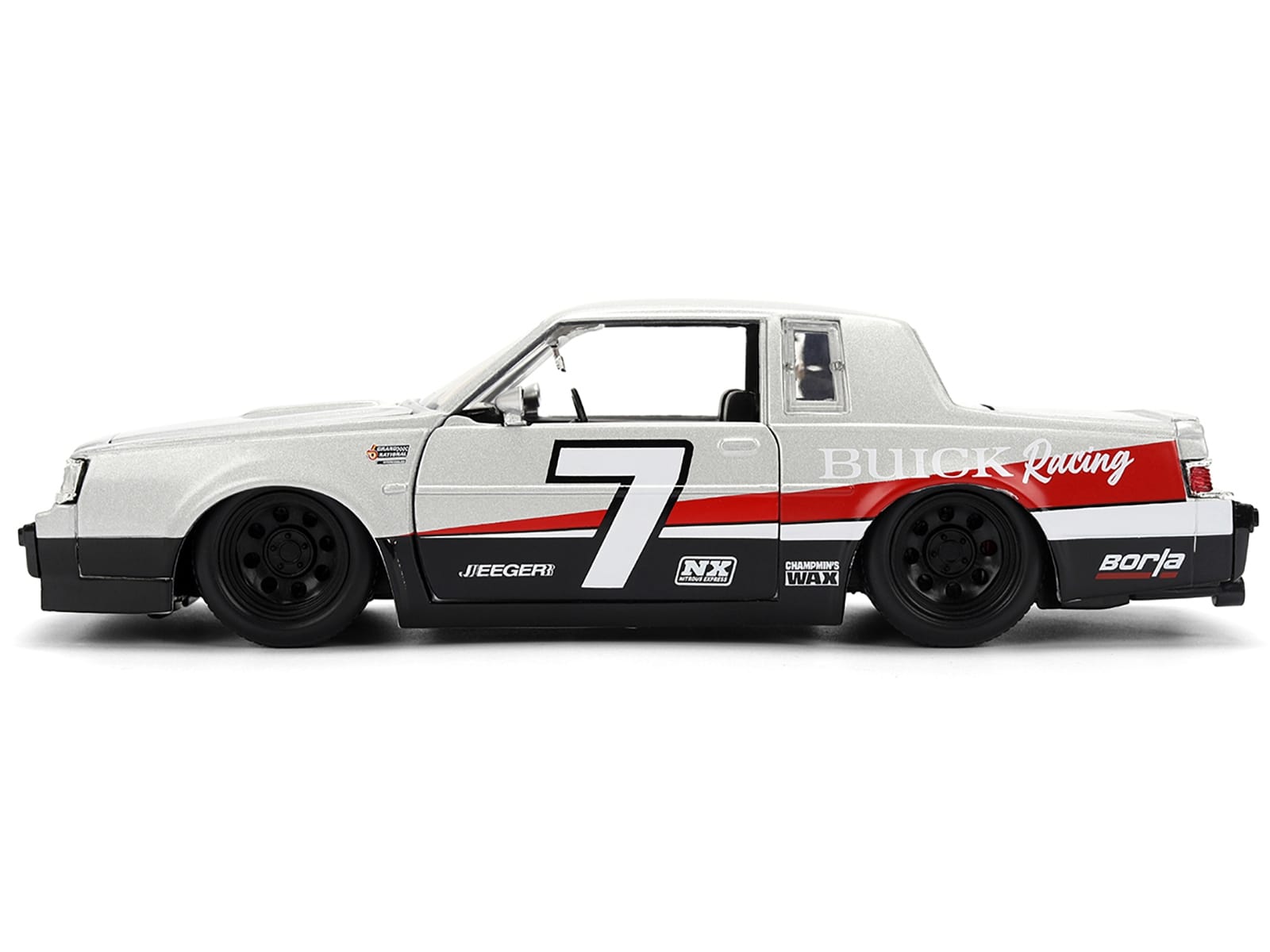 1987 Buick Grand National #7 "Buick Racing" Matt Silver Metallic with Red and Black Stripes "Bigtime Muscle" Series 1/24 Diecast Model by Jada - Image 3