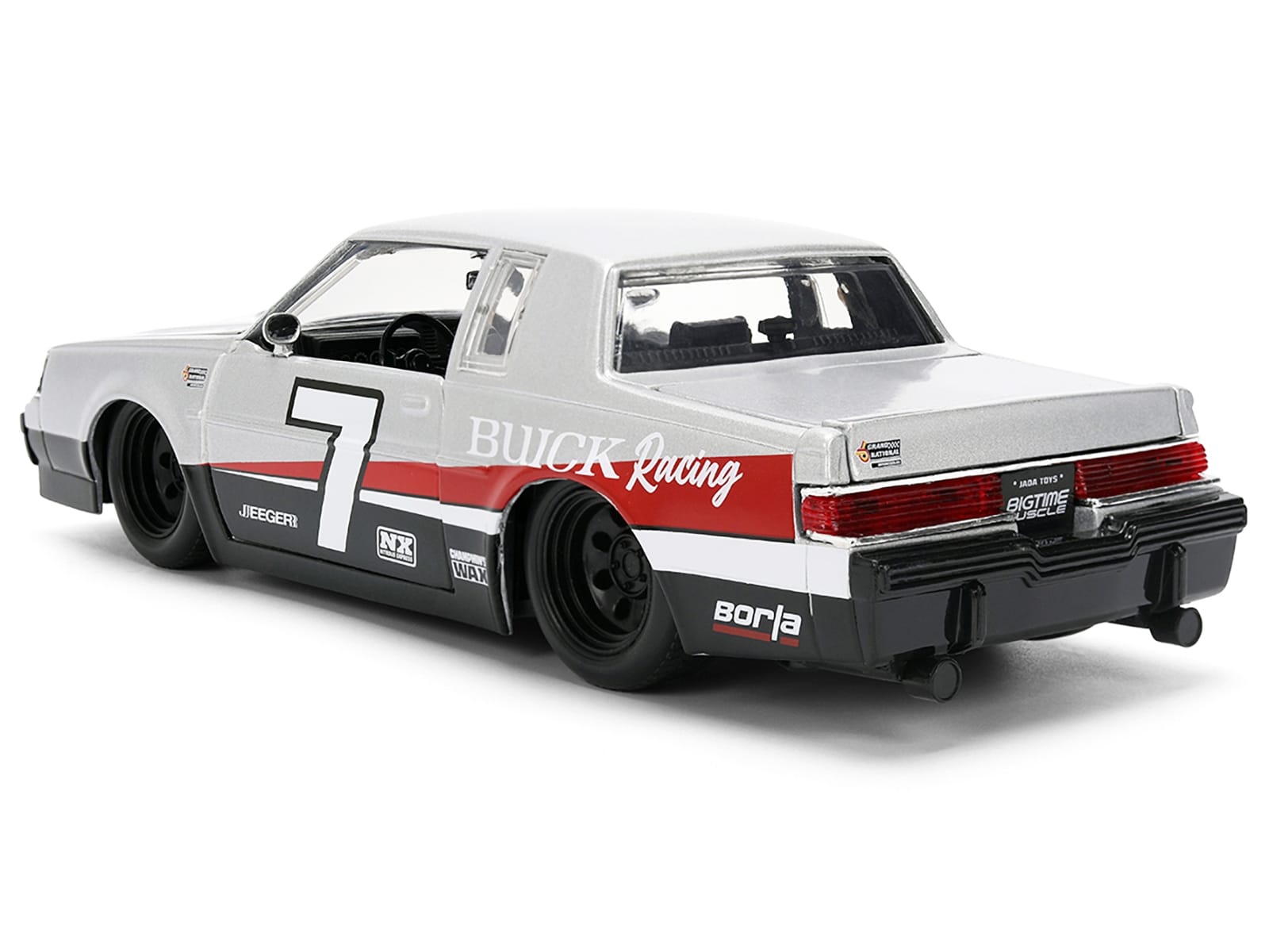 1987 Buick Grand National #7 "Buick Racing" Matt Silver Metallic with Red and Black Stripes "Bigtime Muscle" Series 1/24 Diecast Model by Jada - Image 5