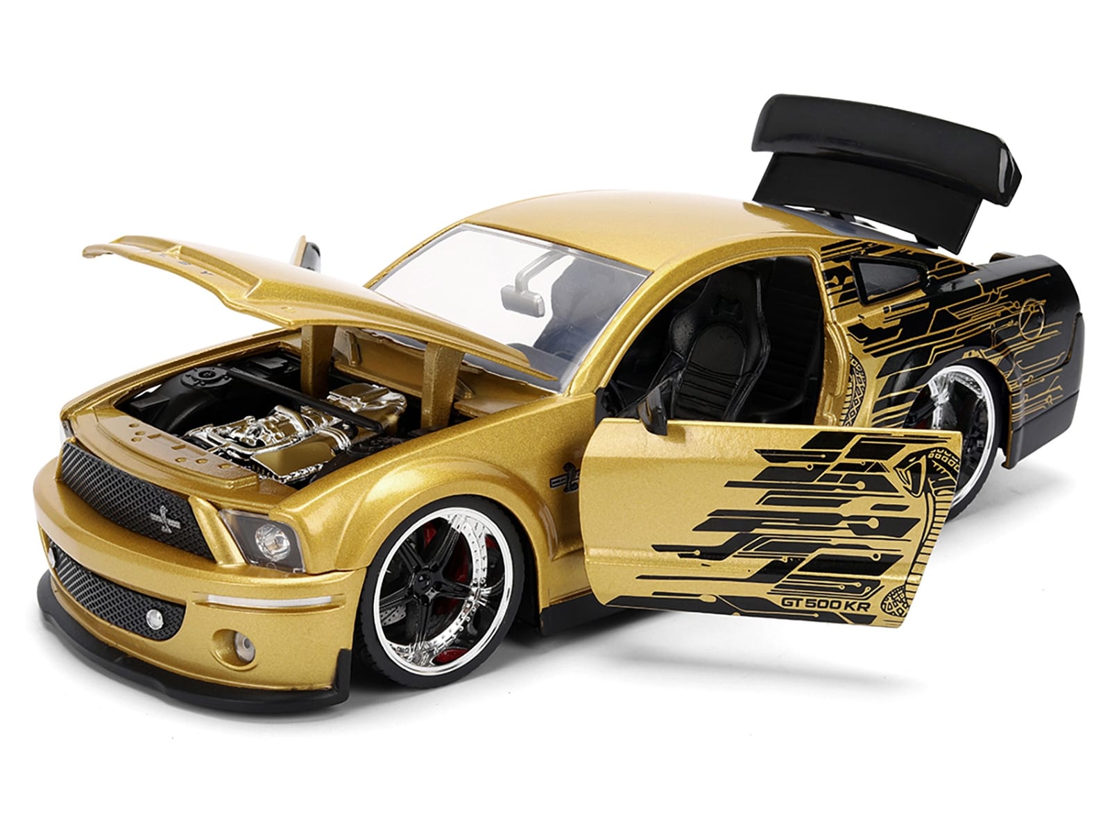 2008 Ford Shelby Mustang GT-500KR Gold Metallic and Black with Graphics "Bigtime Muscle" Series 1/24 Diecast Model Car by Jada - Image 2