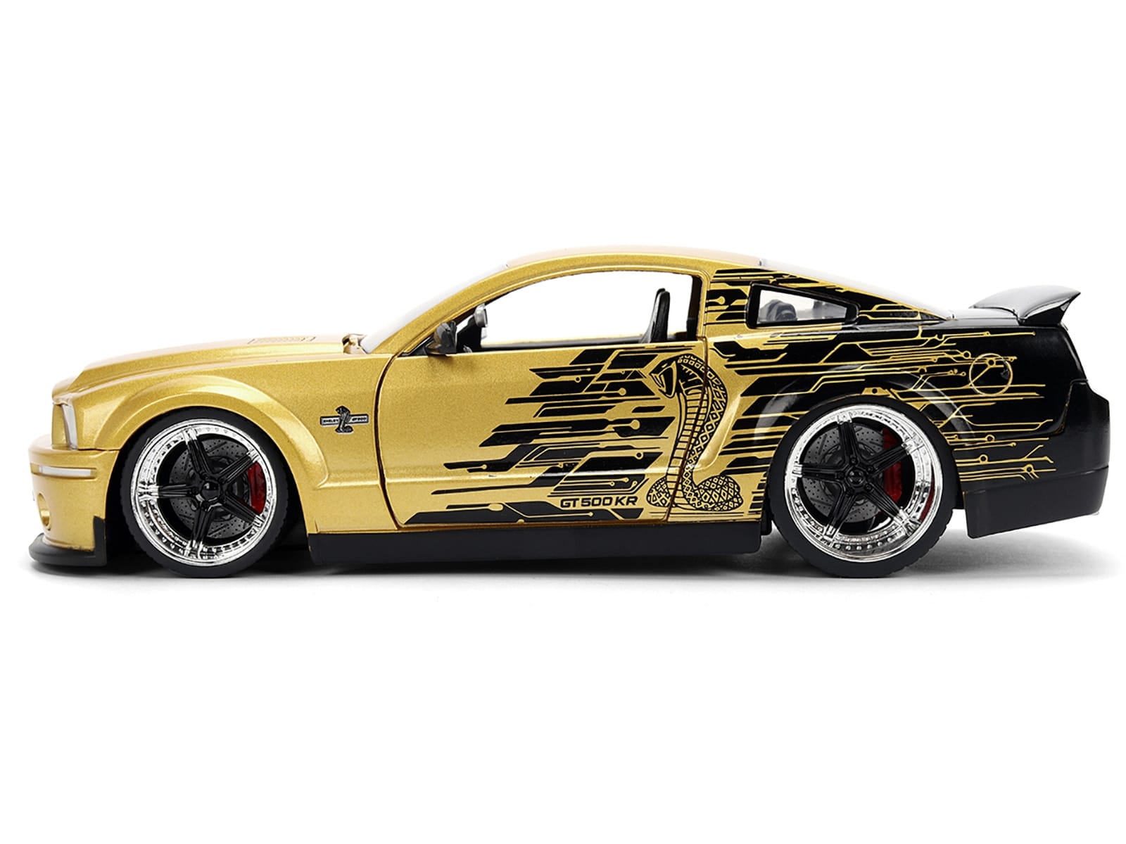 2008 Ford Shelby Mustang GT-500KR Gold Metallic and Black with Graphics "Bigtime Muscle" Series 1/24 Diecast Model Car by Jada - Image 3