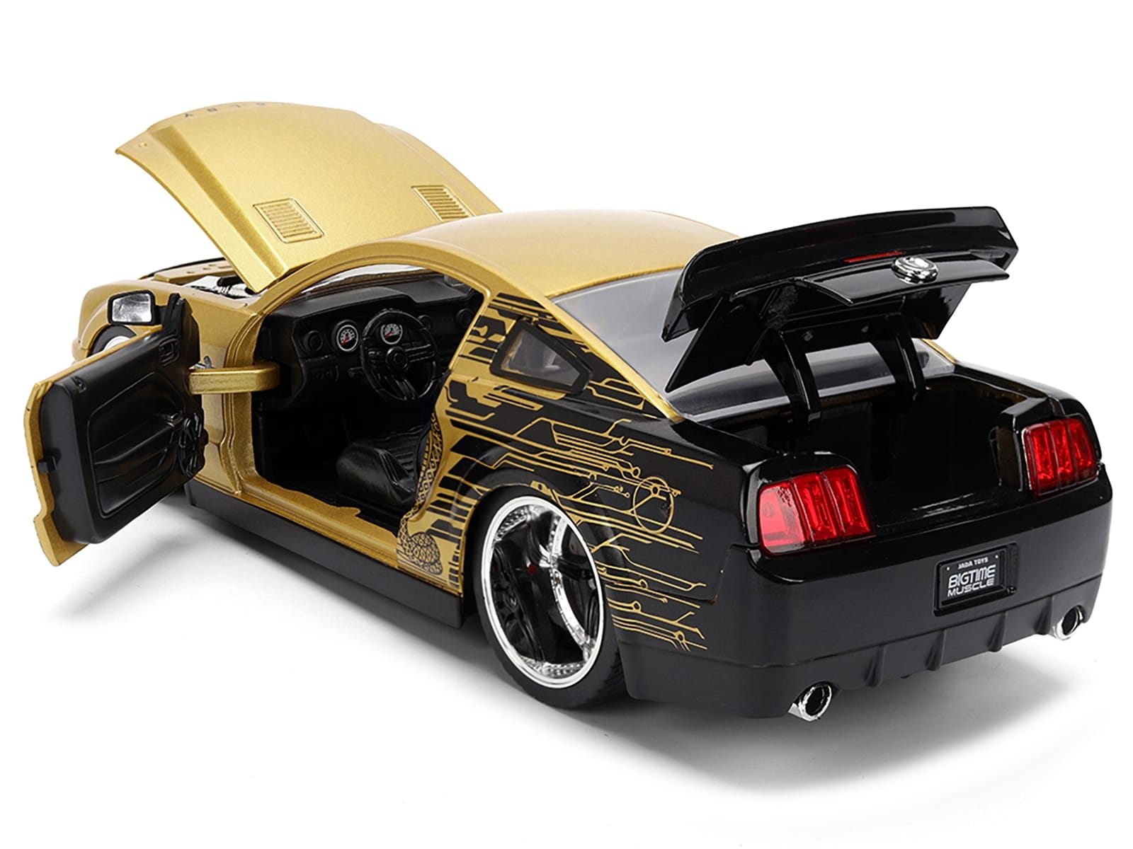 2008 Ford Shelby Mustang GT-500KR Gold Metallic and Black with Graphics "Bigtime Muscle" Series 1/24 Diecast Model Car by Jada - Image 4